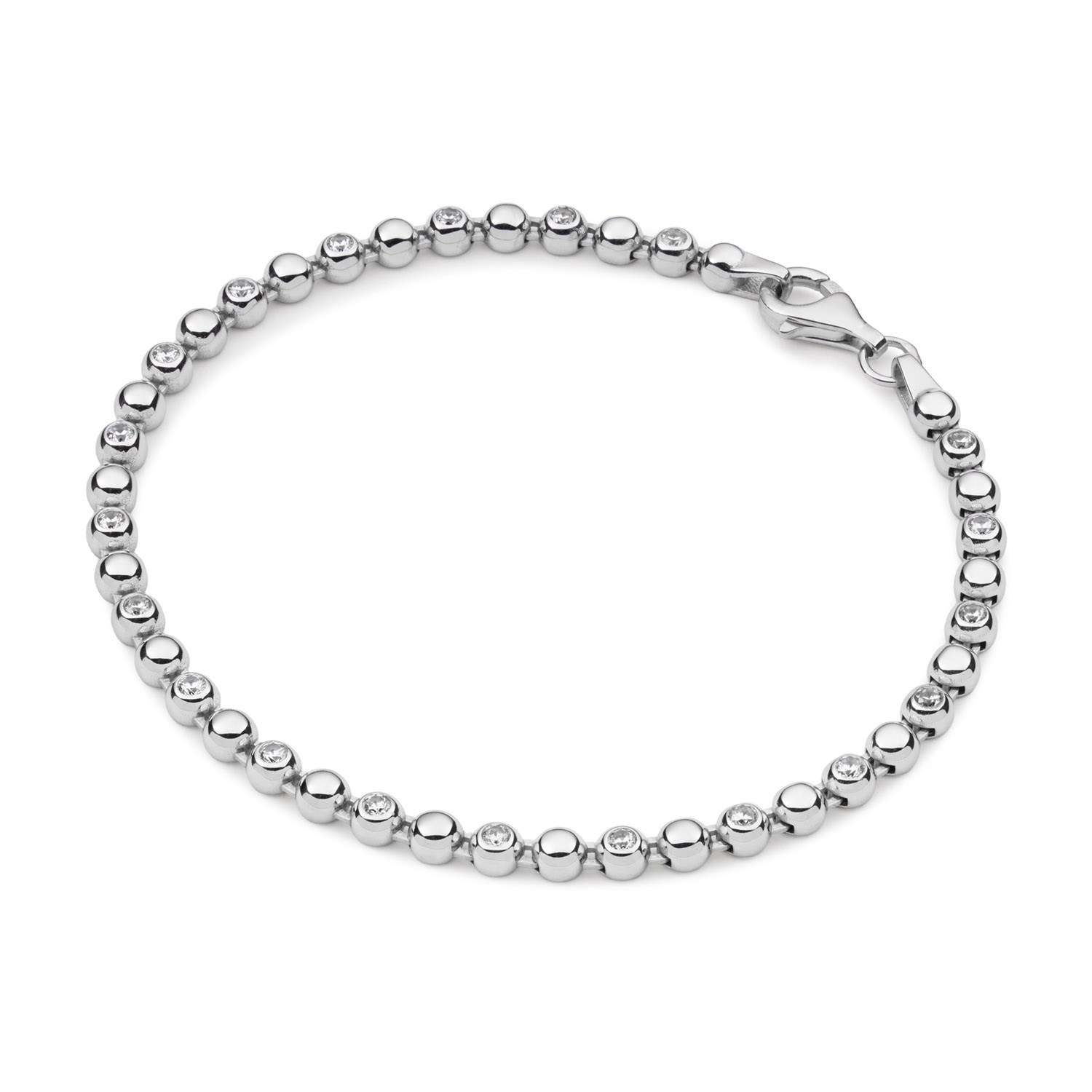 Gerhodineerd zilveren armband met zirkonia stenen.