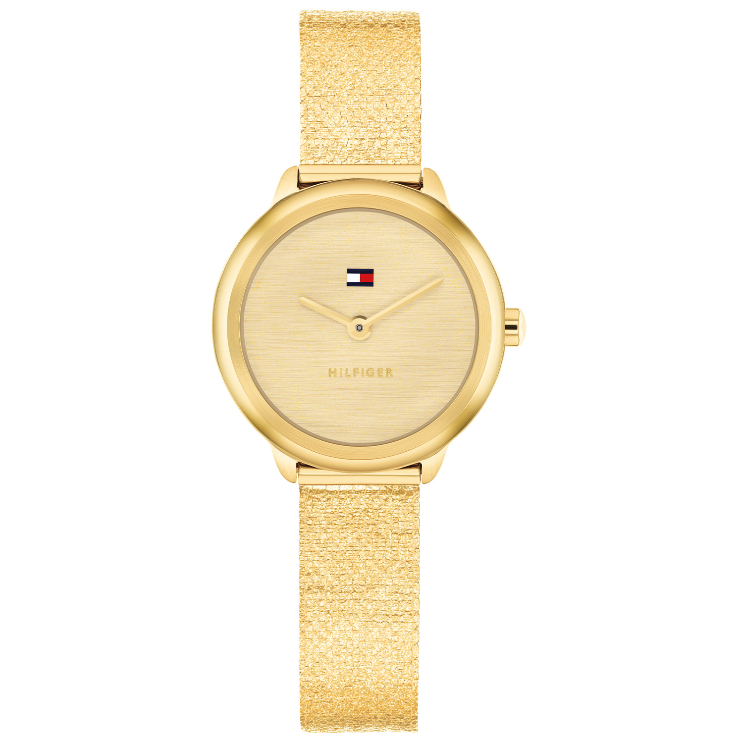 
Dit specifieke horloge van Tommy Hilfiger uit de Demi serie met artikelnr: TH1782811 is een casual dameshorloge die niet in je collectie mag ontbreken. Het stalen dameshorloge heeft een ronde goudkleurige kast met een glanzende goudkleurige bezel en een goudkleurige geschuurde wijzerplaat met fijne wijzers en het Tommy logo. Aan de kast zit een goudkleurige glanzende milanese band met druksluiting. Het horloge heeft een mineraalglas, een afmeting van 26mm en is 3ATM.  
