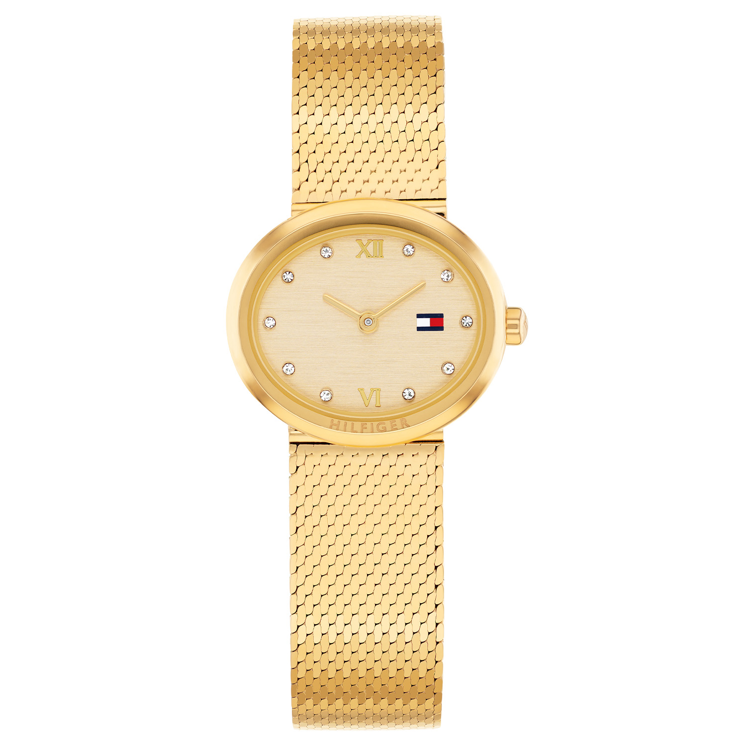 Tommy Hilfiger TH1782847 Horloge Dames Staal 25x22mm
Dit specifieke horloge van Tommy Hilfiger uit de Moira serie met artikelnr: TH1782847 is een casual dameshorloge die niet in je collectie mag ontbreken. Het stalen goudkleurige dameshorloge heeft een ovale kast met een gladde rand met daarin de naam Hilfiger gegraveerd. Op de goudkleurige geborstelde sunray wijzerplaat zijn de Romeinse 12 en 6 en kristallen duidelijk aanwezig. Vanuit de kast loopt een fijne goudkleurige milanese band met een druksluiting. Het horloge heeft een mineraalglas, een afmeting van 25x22mm en is 3ATM.  

Het merk:
Sinds de lancering van het merk in 1985 is Tommy Hilfiger wereldwijd bekend geworden als pionier van de klassieke Amerikaanse coole stijl. Ge&iuml;nspireerd door de iconische popcultuur en het Amerikaanse erfgoed. De dames en herencollectie van dit seizoen bestaan uit minimalistische silhouetten en rustieke lederen details. De herenhorlogecollectie biedt iconische uurwerken met roestvrijstalen, lederen en siliconen banden.

Specificaties:
- Mineraalglas
- Ovale kast 25x22mm
- Stalen goudkleurige kast
- Zilverkleurige wijzerplaat
- Stalen goudkleurige milanese band
- Kristal
- 3ATM
