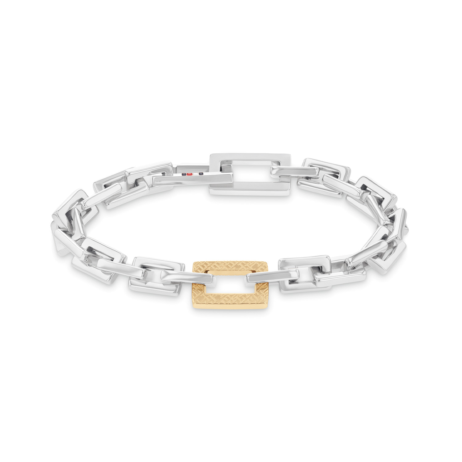 Tommy Hilfiger Jewels TJ2780868 Armband Dames Staal 
Deze armband van Tommy Hilfiger uit de jewelry serie met nr: TJ2780868 heeft een stoere uitstraling. De zilverkleurige stalen strakke dames armband heeft vierkante open schakels in elkaar gedraaid met af en toe een goudkleurige rechthoekige schakel ertussen. De sluiting is tevens rechthoekig en valt daardoor niet op. De lengte van deze armband is 17,5cm. Ook leuk te combineren met andere sieraden van Tommy Hilfiger.

Het merk:
Tommy Hilfiger is wereldwijd &eacute;&eacute;n van de grootste designer lifestyle merken en is internationaal bekend om haar classic American cool stijl. De sieraden zijn voor dames en heren met een eigen stijl, die niet bang zijn om dit aan de wereld te laten zien.

Specificaties:
- Stalen armband
- Tweekleurig Staal
- Totale lengte 17,5cm
- Dames sieraad