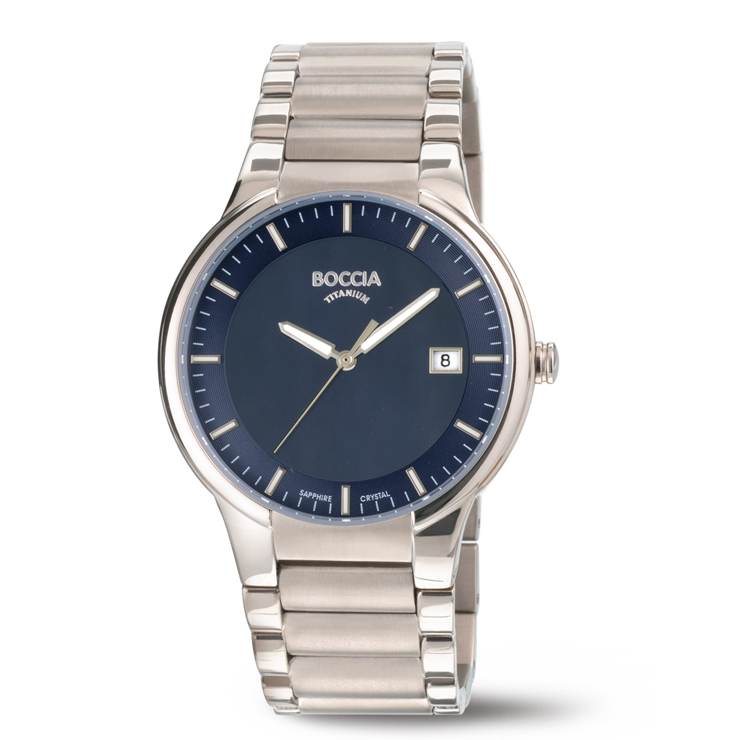 Boccia Titanium 3629-03 Heren 
Dit herenhorloge van Boccia heeft een klassieke uitstraling en een sportief uiterlijk. De 3629-03 heeft een ronde titanium horlogekast met een diameter van 39mm met een blauwe wijzerplaat met een datum. Aan de titanium kast zit een mat glanzende titanium schakelband met vouwsluiting. Het horloge heeft een saffierglas en is 5ATM. Of je nu sportief of chique gekleed gaat, dit horloge past bij elke outfit en iedere gelegenheid!

HET MERK
Boccia Titanium is het titanium merk van Nederland, dat zijn oorsprong in Duitsland vindt en is opgericht in het jaar 1992. Ontwikkeld door internationale ontwerpers. Alle titanium componenten van de BOCCIA TITANIUM collectie zijn gemaakt van 99,7% puur titanium; het bijzondere materiaal. Het is licht in gewicht, neemt de temperatuur van de huid aan en is zeer huidvriendelijk. Bovendien is het corrosie- en temperatuurbestendig.

SPECIFICATIES
- Saffierglas
- Ronde titanium horlogekast, &Oslash; 39mm
- Titanium horlogeband
- Blauwe wijzerplaat 
- Datum
- 5ATM