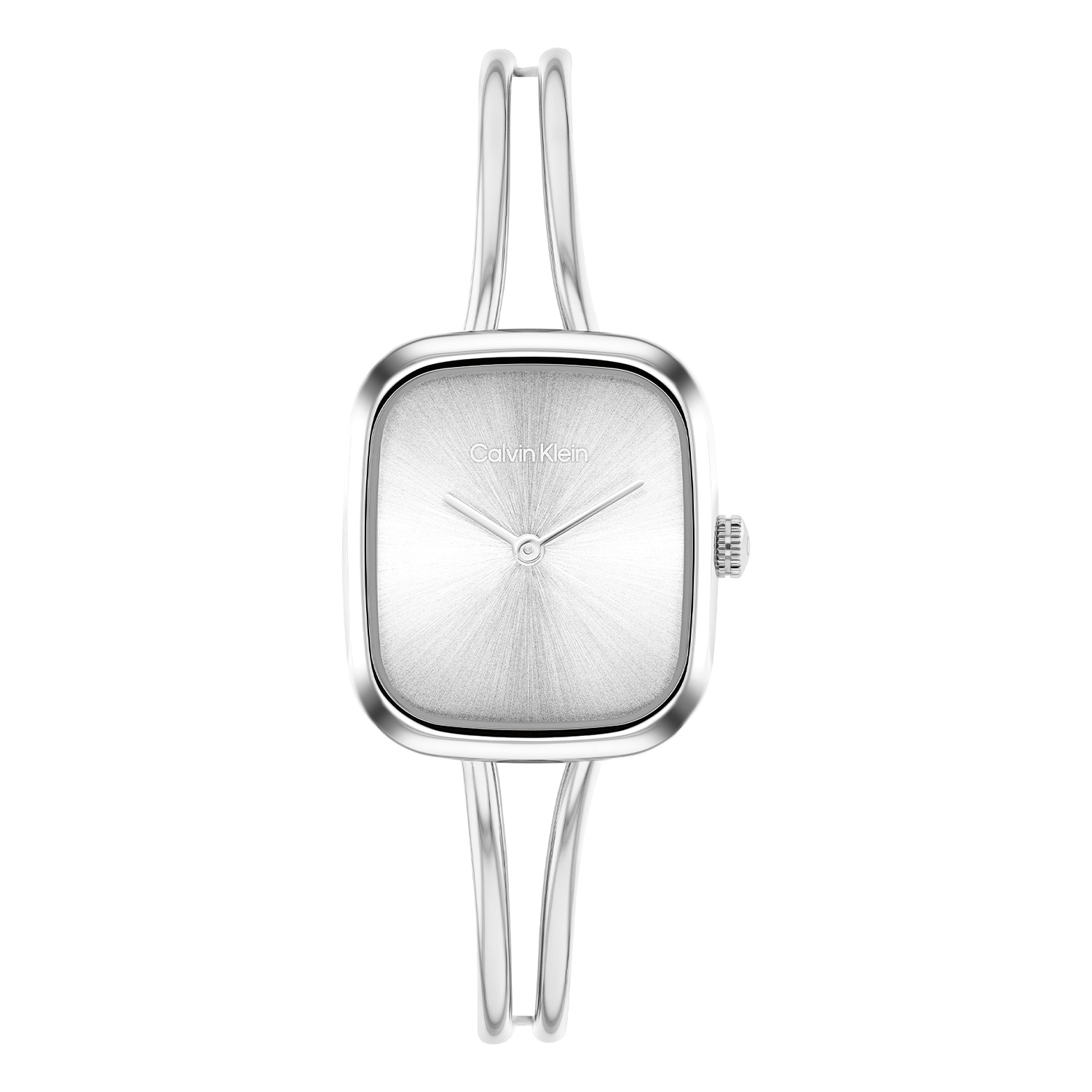 
Dit Calvin Klein dameshorloge met nr CK25100131 heeft een sierlijk ontwerp. Het stalen horloge heeft een rechthoekig kastje met een slanke rand en een zilverkleurige geborstelde sunray wijzerplaat met fijne wijzers en de merknaam. Vanuit de kast loopt een halve opengewerkte bangle die overgaat in fijne schakels en met een druksluiting. Het dameshorloge heeft een mineraalglas, een doorsnee van 24mm en is 3ATM.

