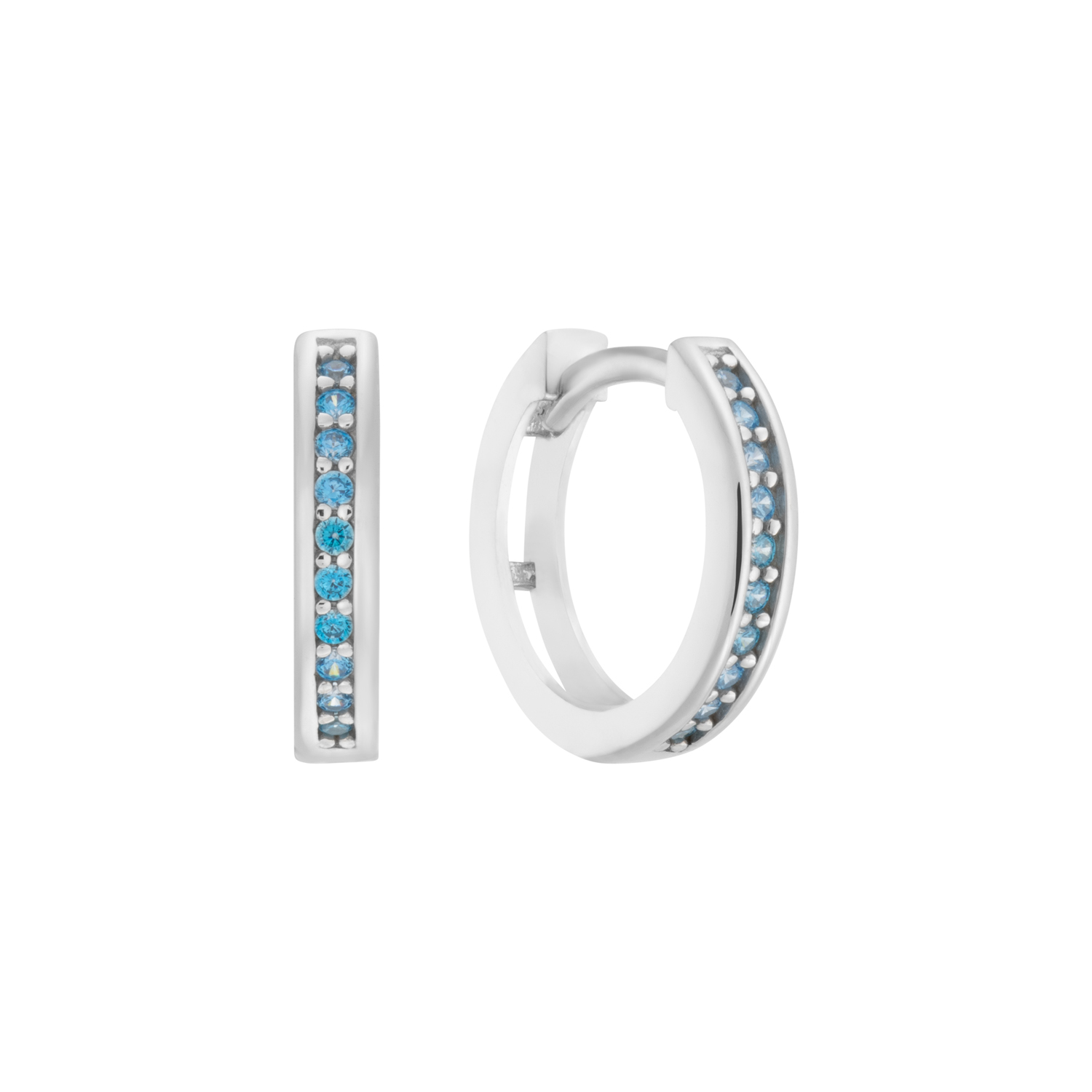 Zilveren klap oorringen met licht blauwe steentjes