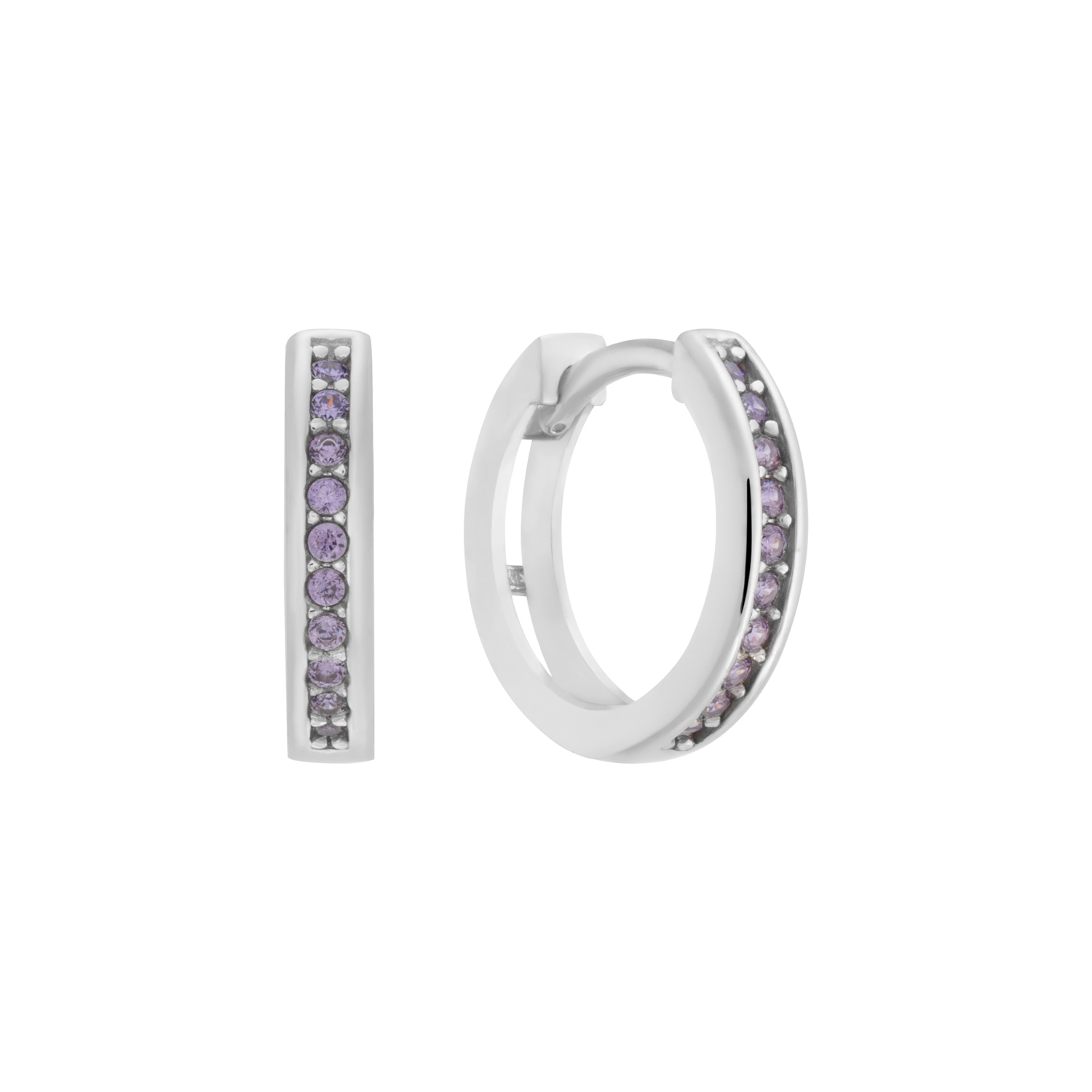Zilveren klap oorrringen met paarse steentjes