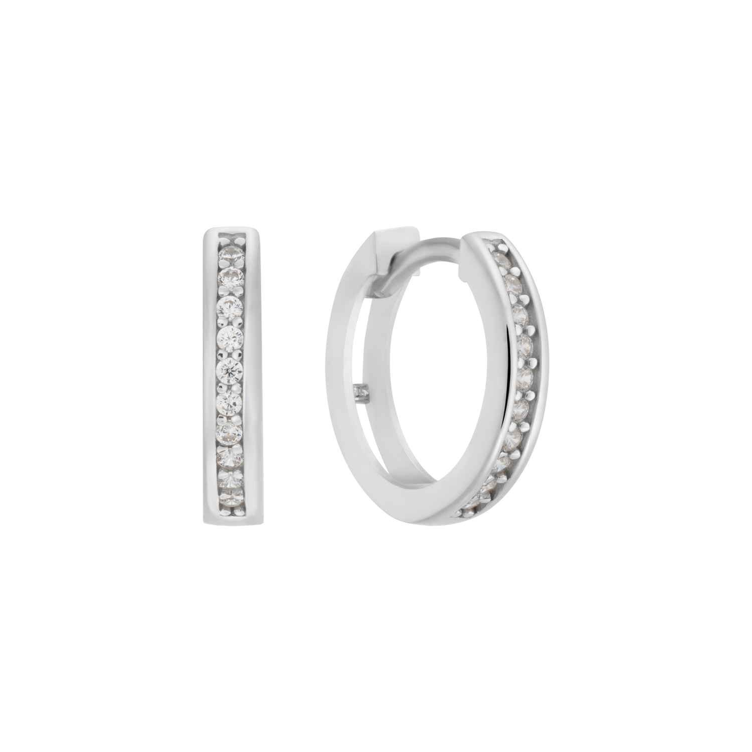 Zilveren klapoorringen met witte steentjes.