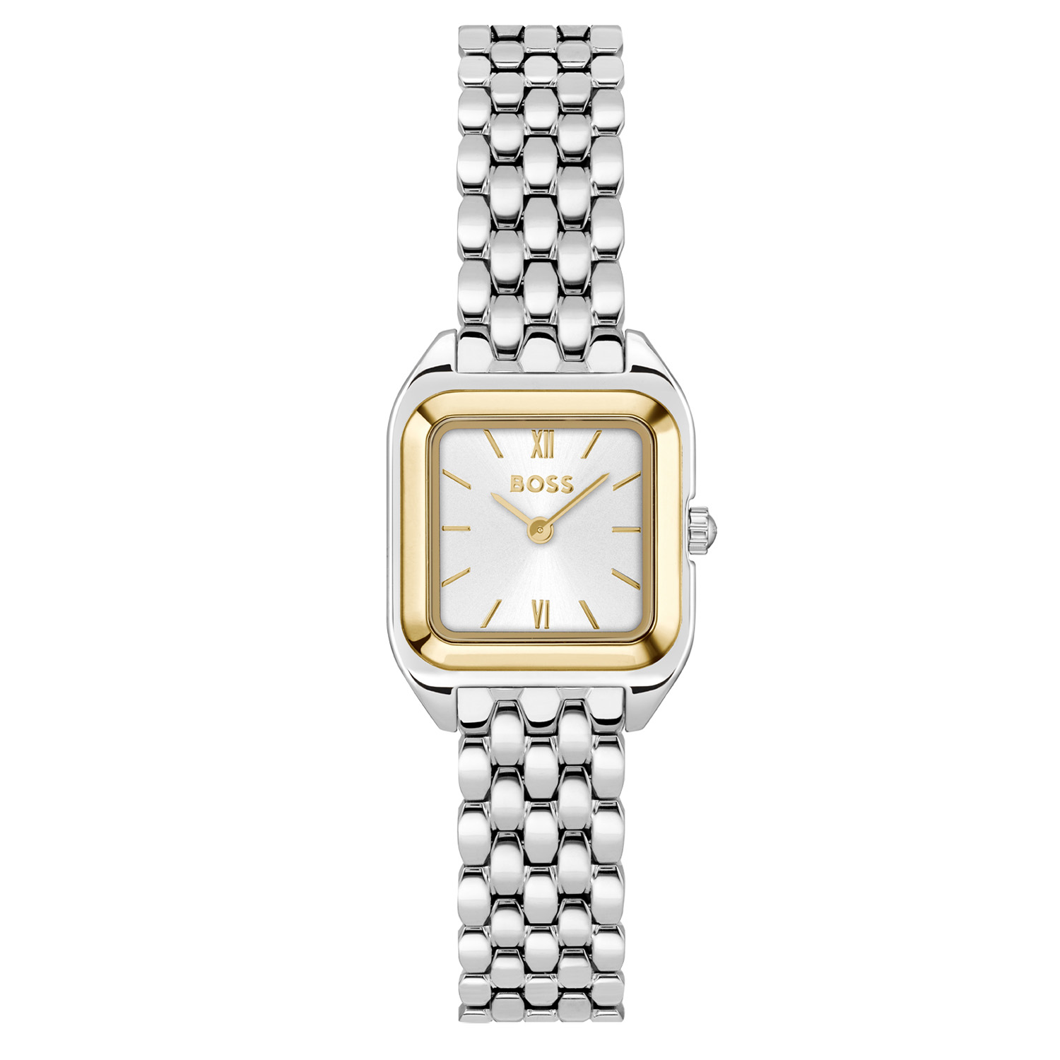 BOSS HB1502821 MAE PETITE Dameshorloge 22x22,5mm
Dit BOSS horloge uit de MAE PETITE serie met artikelnr: HB1502821 heeft een chique uitstraling. Geef jouw moderne, klassieke business een boost met dit trendy, vierkante, elegante, uurwerk. Elke sierlijk detail is ontworpen om indruk te maken. Dit dameshorloge valt op door zijn vierkante stalen horlogekast met een goudkleurige bezel en een zilverwitte sunray wijzerplaat met gepolijste index en wijzers. Opvallend is de aparte ovalen stalen schakelband die mooi aansluit aan de kast. Het horloge heeft een afmeting van 22x22,5mm met een mineraalglas en is 3ATM. 

HET MERK:
HUGO BOSS is afgestemd op levensstijlen waar het gaat om kwaliteit en precisie. Het wereldwijde fashionlabel is verdeeld in twee merken: BOSS en HUGO. Het merk BOSS biedt geavanceerde, moderne horloges gericht op kwaliteit en design om een onberispelijke look te cre&euml;ren &ndash; of het nu zakelijk, casual of sportief is. De horloge collectie van BOSS is perfect afgestemd op levensstijlen waar het gaat om kwaliteit en precisie. BOSS is op maat gemaakt in een onberispelijke stijl.

Blijf stijlvol bij de tijd. Voor de BOSS-vrouw is stijl het handelsmerk en draait alles om
details. Breng uw look naar een hoger niveau met onze nieuwe en kenmerkende horlogecollectie.

SPECIFICATIES:
- Mineraalglas
- Vierkante kastvorm, 22x22,5mm
- Stalen horlogekast
- Zilverwitte wijzerplaat
- Stalen schakelband
- Chique
- 3ATM