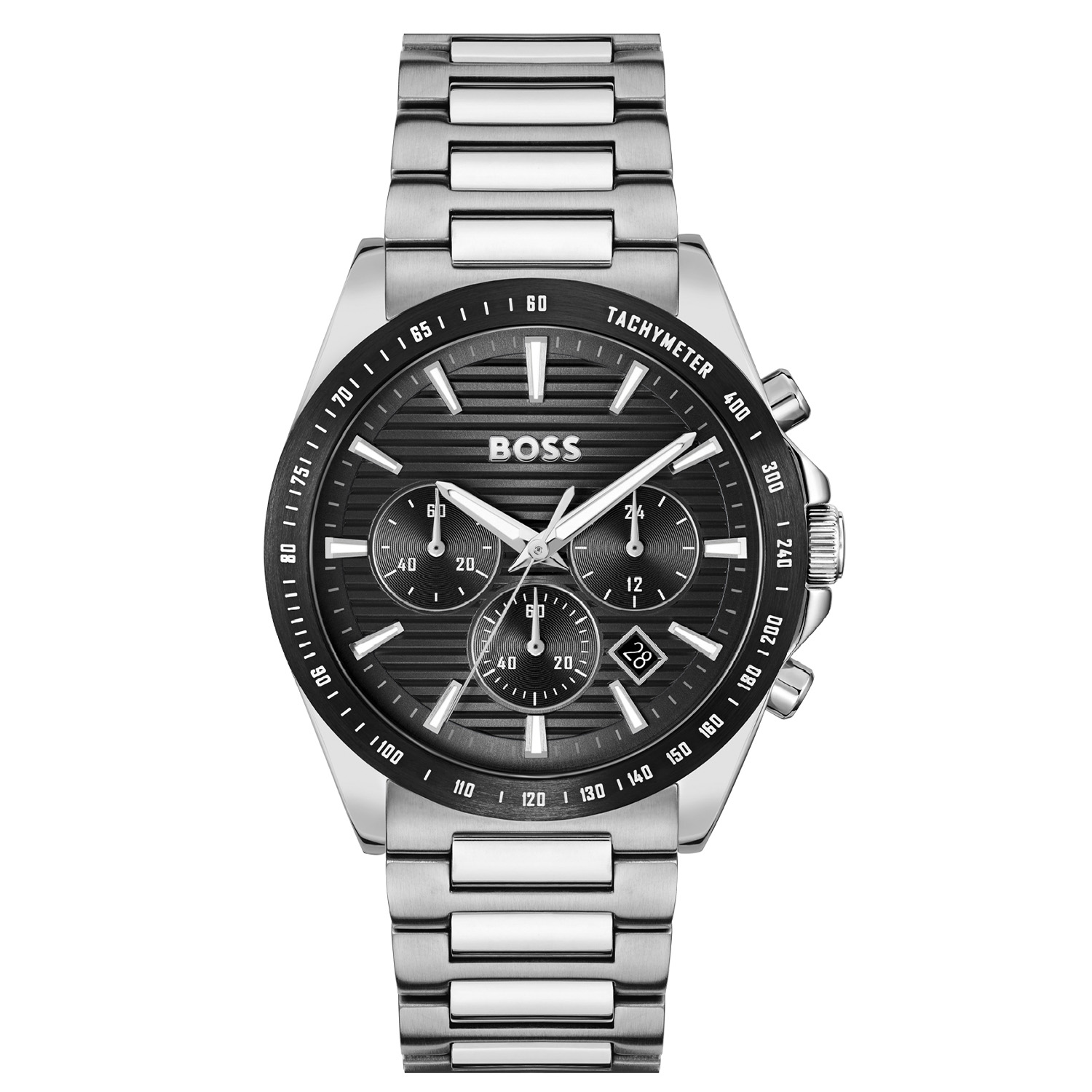 Boss horloge met stalen band, Strike Chrono staal/zwart