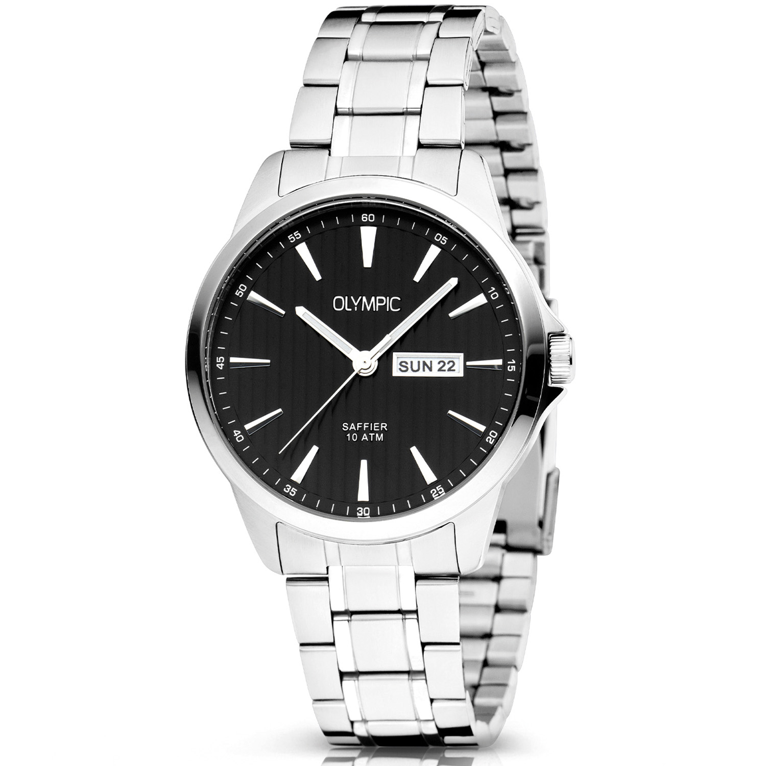 Olympic OL26HSS313 JOHN Horloge - Staal - Staal - Zwart - 41mm
Dit unieke Olympic horloge met artikelnummer: OL26HSS313 is een klassiek horloge. De ronde stalen kast heeft een gladde bezel en een zwarte wijzerplaat met een dag,- en datum aanduiding. Aan de kast zit een stalen schakelband met een vouwsluiting. Het horloge heeft een saffierglas een doorsnee van 41mm en is 10ATM. 

Waterdichtheid 10ATM
Dit horloge is bestand tegen water bij het zwemmen en douchen. Dit horloge is niet bestand tegen (grote) waterdruk dus je kunt er niet mee duiken.
Waterdichtheid  5ATM
Dit horloge is regen en spatwaterdicht. Niet geschikt om mee te zwemmen en douchen.
Waterdichtheid 3ATM
Dit horloge is spatwaterdicht. Niet geschikt om mee te zwemmen en douchen.

Het merk:
Het Nederlandse horlogemerk Olympic levert stoere chronografen, slimline series, digitale uurwerken en elegante dameshorloges. De prijs-kwaliteitverhouding staat bij Olympic hoog in het vaandel met prijzen die uiteenlopen van &euro; 34,95 tot en met &euro; 159,00.

100% Nederlands ontwerp, waterdicht en standaard 3 jaar fabrieksgarantie.

Specificaties:
- Ronde kast 41mm
- Stalen horlogekast
- Zwarte wijzerplaat
- Stalen schakelband
- 10ATM 
- Standaard 3 jaar fabrieksgarantie
- Saffierglas