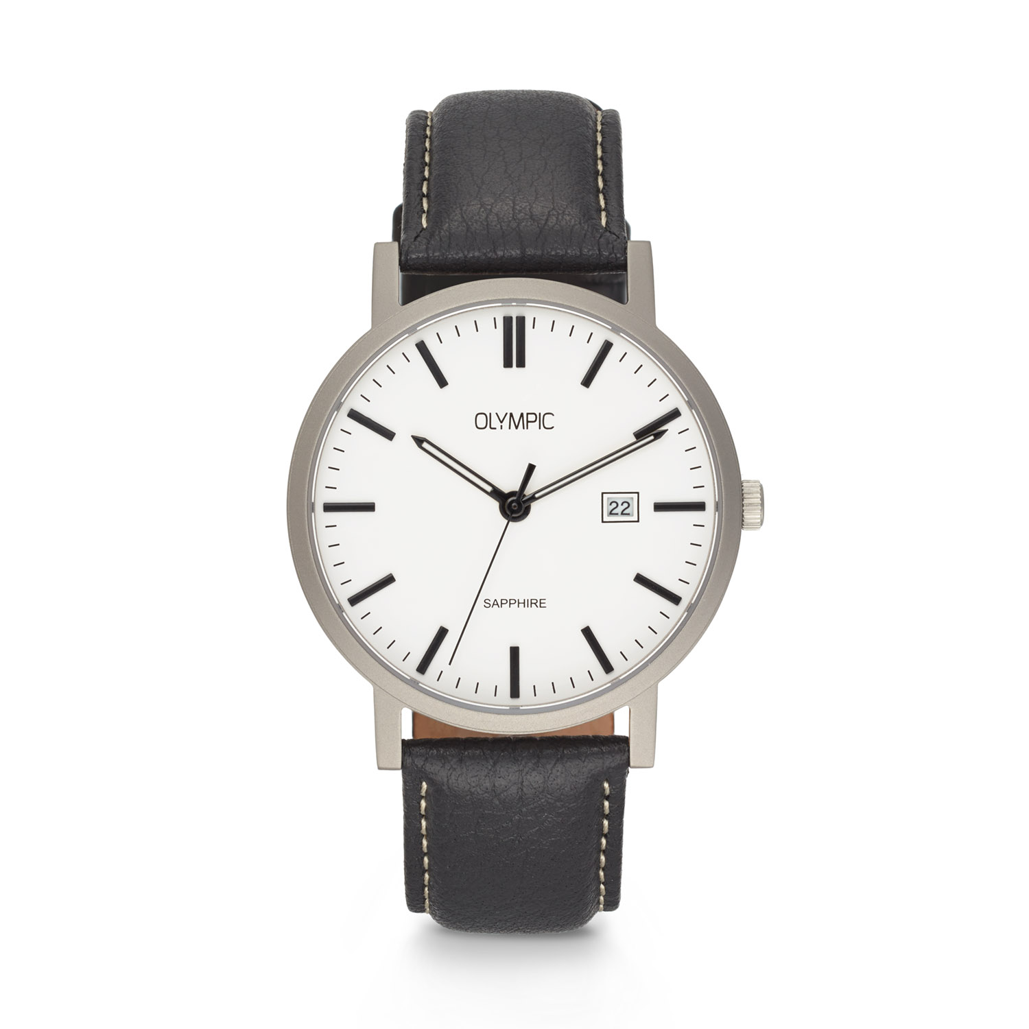 Olympic OL26HTL221 Titanium Horloge 40mm 
Dit unieke Olympic horloge met artikelnummer: OL26HTL221 is een herenhorloge met een classic sportieve uitstraling. Het horloge heeft een ronde titanium kast met een witte wijzerplaat met een datum. Aan de kast zit een zwarte lerenband met een gespsluiting. Het horloge heeft een saffierglas, een doorsnee van 40mm en is 5ATM.