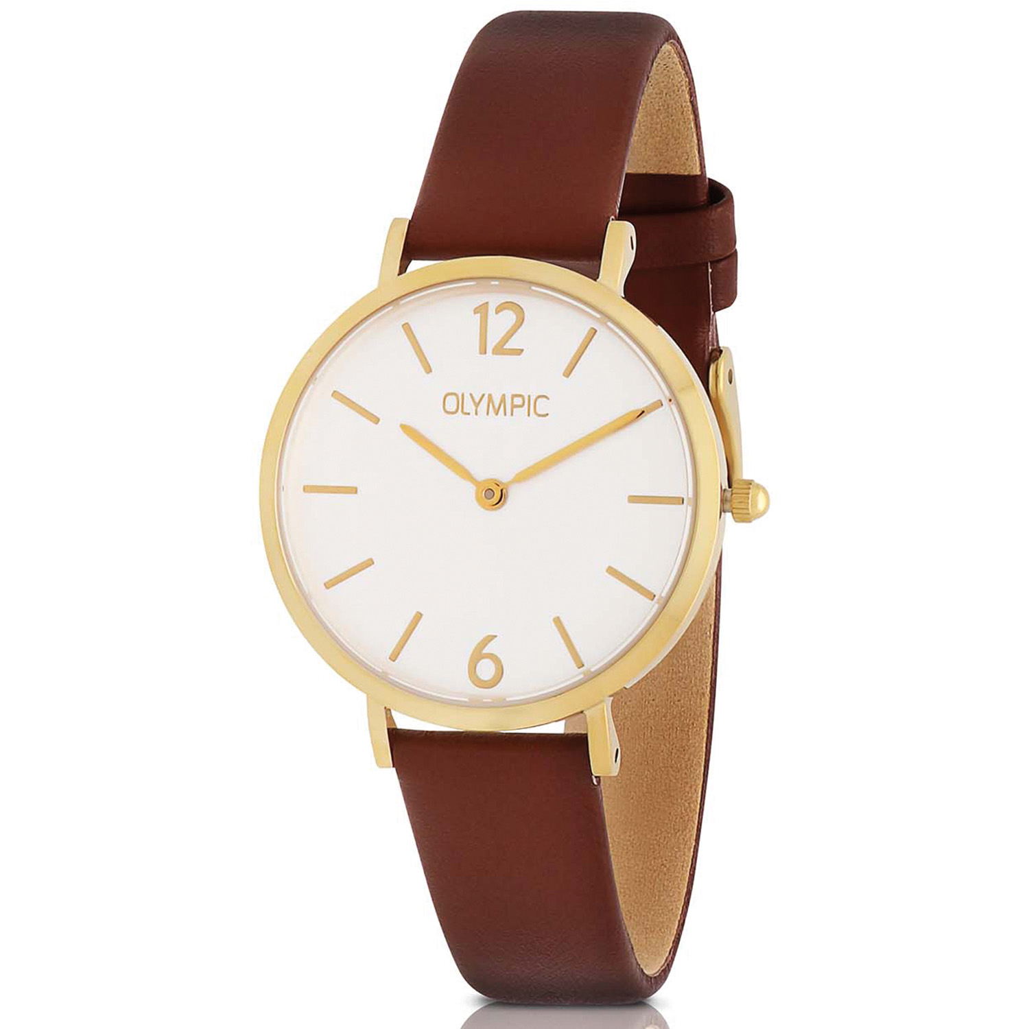 Olympic OL66DDL005 SANNE Horloge - Double - Leer - Bruin - 32mm 
Dit unieke Olympic horloge met artikelnummer: OL66DDL005 is een stijlvol dameshorloge. De goudkleurige stalen kast heeft een gladde bezel en een witte wijzerplaat. De uursaanduiding is verfijnd door de strakke wijzers en streepjes en de arabische 12 en 6 cijfers. Dit geeft het horloge een chique uiterlijk. Aan de stalen kast zit een bruine lerenband met een gespsluiting. Het horloge heeft een mineraalglas, een doorsnede van 32mm en is 3ATM.

Waterdichtheid 10ATM
Dit horloge is bestand tegen water bij het zwemmen en douchen. Dit horloge is niet bestand tegen (grote) waterdruk dus je kunt er niet mee duiken.
Waterdichtheid  5ATM
Dit horloge is regen en spatwaterdicht. Niet geschikt om mee te zwemmen en douchen.
Waterdichtheid 3ATM
Dit horloge is spatwaterdicht. Niet geschikt om mee te zwemmen en douchen.

Het merk:
Het Nederlandse horlogemerk Olympic levert stoere chronografen, slimline series, digitale uurwerken en elegante dameshorloges. De prijs-kwaliteitverhouding staat bij Olympic hoog in het vaandel met prijzen die uiteenlopen van &euro; 34,95 tot en met &euro; 159,00.

100% Nederlands ontwerp, waterdicht en standaard 3 jaar fabrieksgarantie.

Specificaties:
- Ronde kast 32mm
- Stalen horlogekast
- Witte wijzerplaat
- Bruine lerenband
- 3ATM 
- Standaard 3 jaar fabrieksgarantie
- Mineraalglas