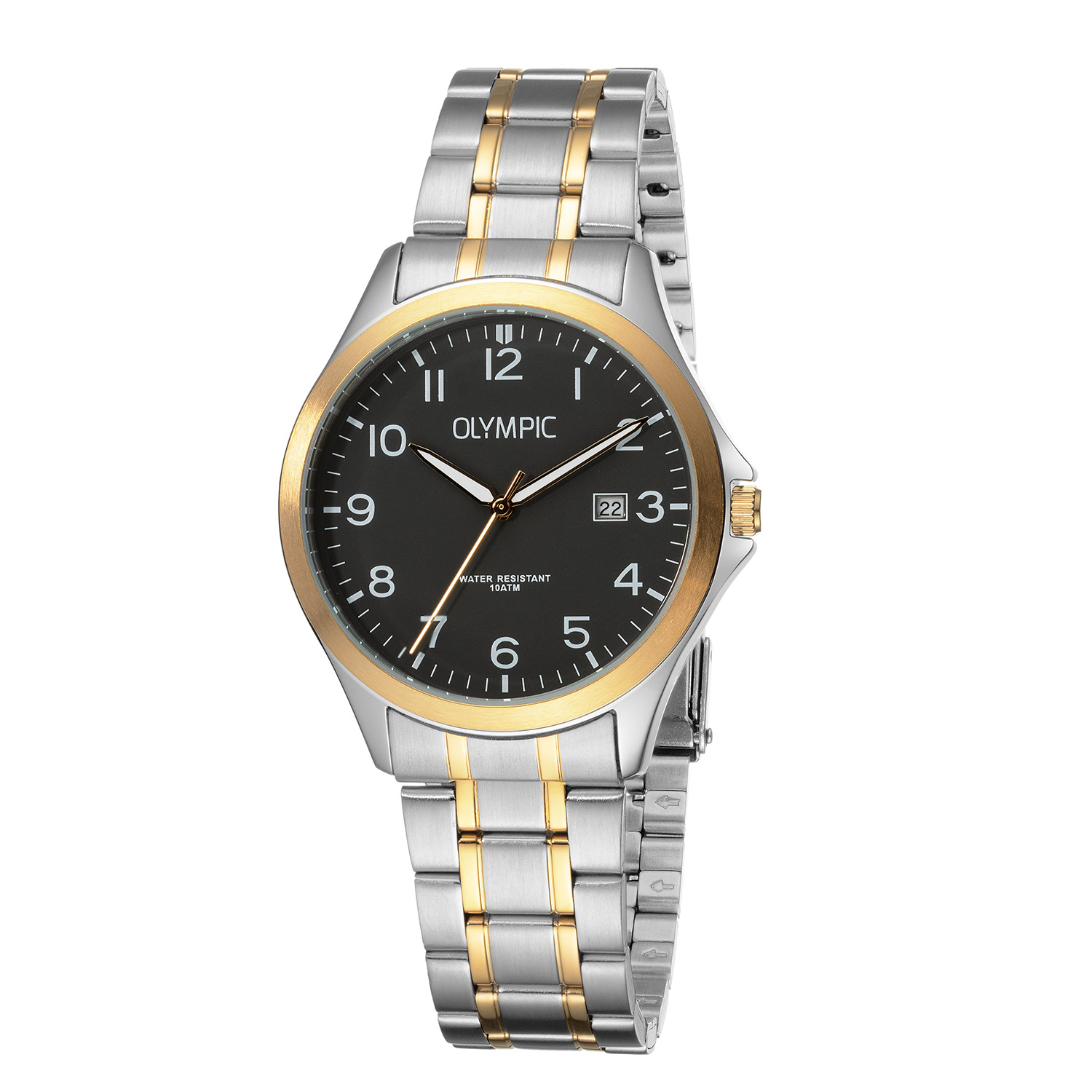 Olympic OL72HSS398B Robin Horloge Heren Leer 40mm 
Dit unieke Olympic horloge met artikelnummer: OL72HSS398B is een heren horloge met een classic uitstraling. De stalen kast heeft een gladde goudkleurige bezel en een blauwe wijzerplaat met een datum. De uursaanduiding is opvallend door de Arabische cijfers en de sierlijke wijzers. Dit geeft het horloge een chique uiterlijk. Aan de stalen kast zit een stalen bi-color schakelband met een vouwsluiting. Het horloge heeft een mineraalglas, een doorsnee van 40mm en is 10ATM.

Waterdichtheid 10ATM
Dit horloge is bestand tegen water bij het zwemmen en douchen. Dit horloge is niet bestand tegen (grote) waterdruk dus je kunt er niet mee duiken.

Het merk:
Het Nederlandse horlogemerk Olympic levert stoere chronografen, slimline series, digitale uurwerken en elegante dameshorloges. De prijs-kwaliteitverhouding staat bij Olympic hoog in het vaandel met prijzen die uiteenlopen van &euro; 34,95 tot en met &euro; 159,00.

100% Nederlands ontwerp, waterdicht en standaard 3 jaar fabrieksgarantie.

Specificaties:
- Ronde kast &Oslash; 40mm
- Stalen horlogekast
- Blauwe wijzerplaat
- Bi-color schakelband
- 10ATM 
- Standaard 3 jaar fabrieksgarantie
- Mineraalglas