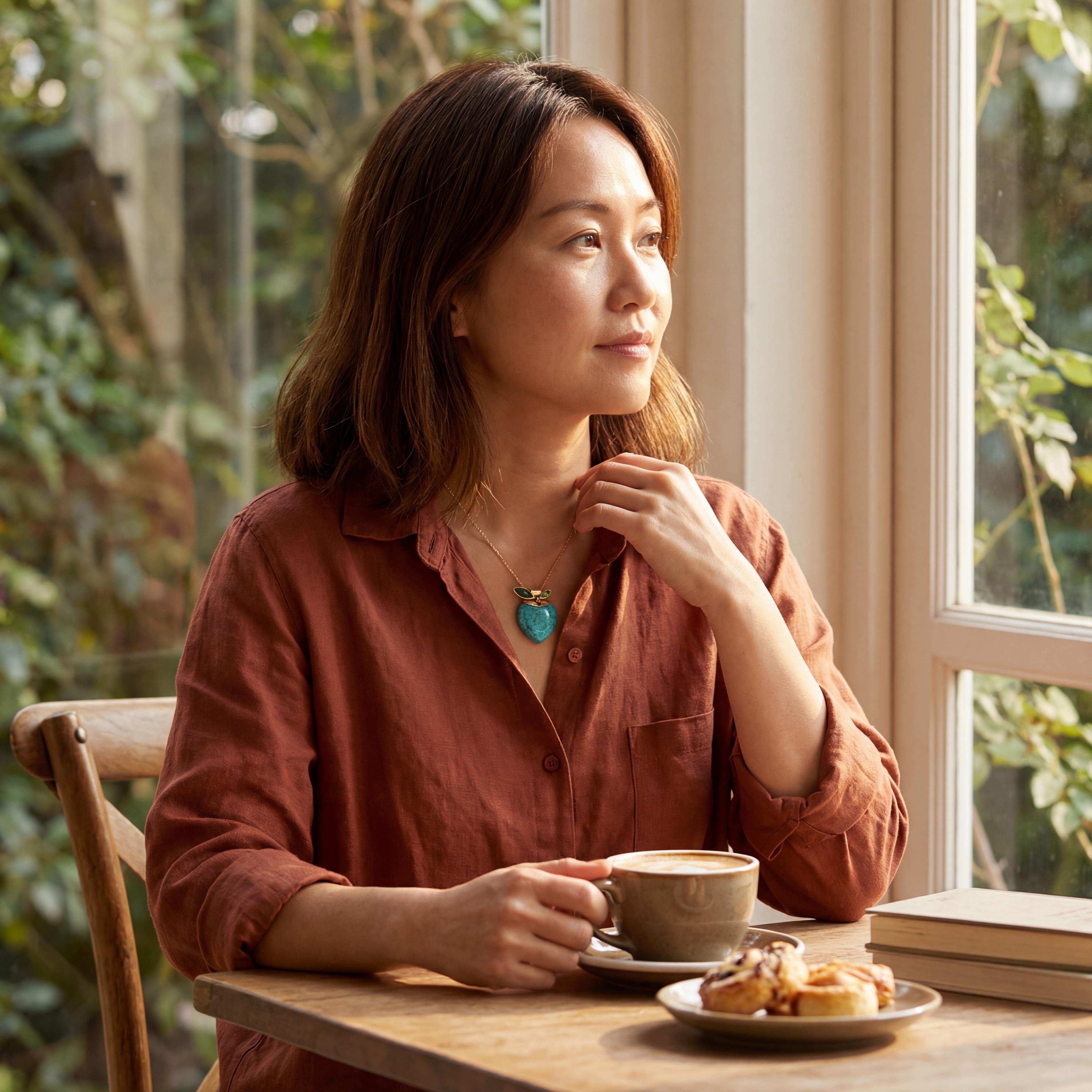 Erfrischend fruchtiger Herzanhänger, gefertigt in Roségold 750 mit einem bauchig geschliffenen Arizona Türkis. Um ein blauen Brillanten sind zwei Blätter beweglich angeordnet,ein facettierter Tsavorit  mit 1,11ct und eine Jade, als Cabochon geschliffen. Der Durchgang der ebenfalls beweglich gefertigten Anhängeschlaufe beträgt etw 5,0mm. Der Anhänger misst 38mm in der Breite und 50mm in der Höhe.

UNIKAT

Design: Carsten Kissner
gefertigt im KISSNER Meisteratelier