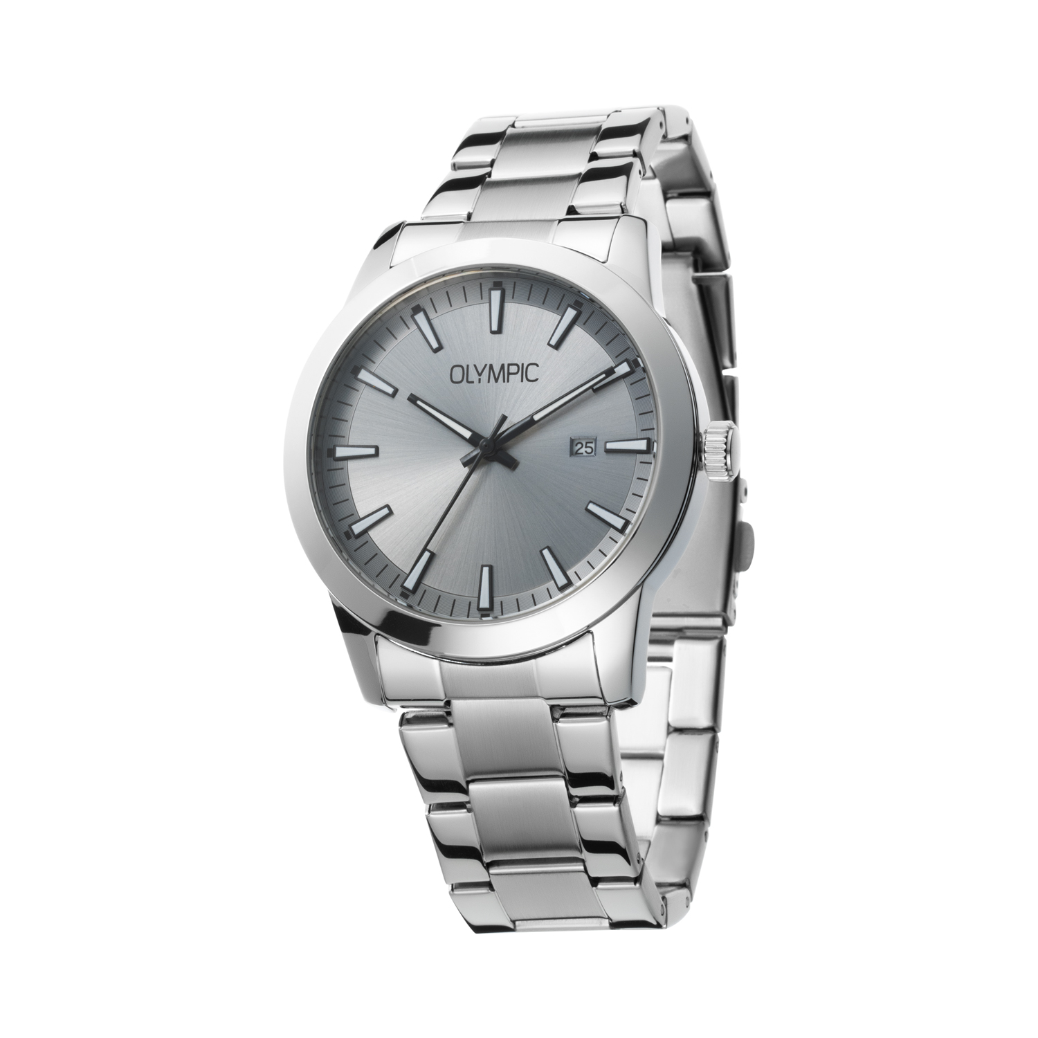 Olympic OL90HSS001 Frank Horloge Staal 42mm 
Dit unieke Olympic horloge met artikelnummer: OL90HSS001 is een herenhorloge met een classic sportieve uitstraling. Het horloge heeft een ronde stalen kast met een grijze wijzerplaat met strepen als uursaanduiding en een datum. Aan de kast zit een zilverkleurige stalen schakelband met vouwsluiting. Het horloge heeft een mineraalglas, een doorsnee van 42mm en is 5ATM.

Het merk:
Het Nederlandse horlogemerk Olympic levert stoere chronografen, slimline series, digitale uurwerken en elegante dameshorloges. De prijs-kwaliteitverhouding staat bij Olympic hoog in het vaandel met prijzen die uiteenlopen van &euro; 34,95 tot en met &euro; 159,00.

100% Nederlands ontwerp, waterdicht en standaard 3 jaar fabrieksgarantie.

Specificaties:
- Ronde kast &Oslash; 42mm
- Stalen horlogekast
- Grijze wijzerplaat
- Stalen schakelband
- 5ATM 
- Standaard 3 jaar fabrieksgarantie
- Mineraalglas