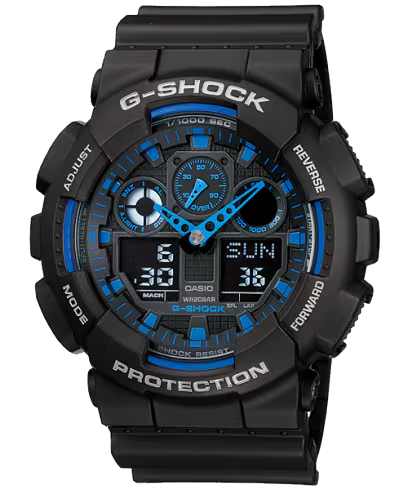 Maak kennis met een collectie nieuwe G-SHOCK-modellen waarvan de oppervlakken met een diameter van 35 mm en de grote behuizingen een krachtige en sterke uitstraling geven. De wijzerplaatring en verhoogde uurmarkeringen zorgen voor een driedimensionale diepte die de wijzerplaat veel karakter geeft. Het populaire G-SHOCK-ontwerp met drie wijzerplaten heeft &eacute;&eacute;n analoge wijzerplaat in het midden, en digitale wijzerplaten aan beide zijden. Deze horloges zijn ontworpen voor een uitstekende schokbestendigheid en waterbestendigheid en zijn anti-magnetisch. Extra grote knoppen hebben een anti-slipoppervlak met ruitstructuur voor snelle en zekere bediening. Met de stopwatch van 1/1000 seconden, snelheidsindicator, wereldtijd, 5 alarmen en nog veel meer bieden deze modellen onge&euml;venaarde functionaliteit en prestaties.