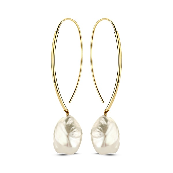 Oorringen 18 kt met grillige parel