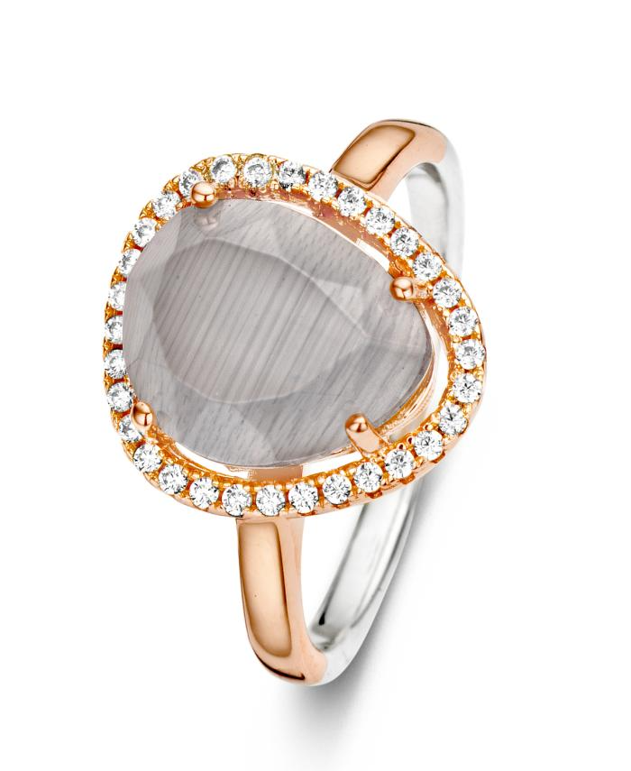 Ring ros&eacute;kleurig met zirconia en grijze center steen