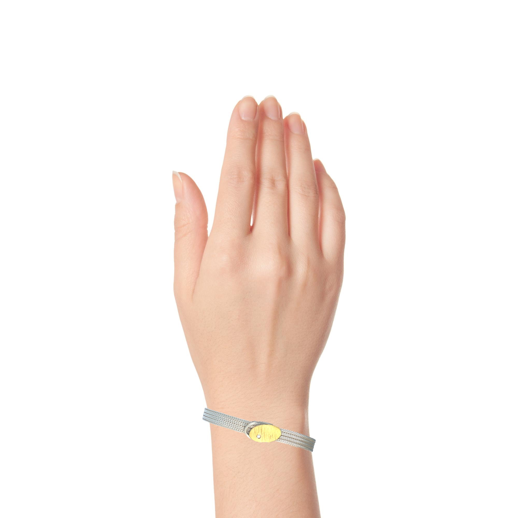 Das Armband Silber/Gold A212 Brillant 0,03ct Foxband, Modellnummer A212BRW, besticht durch seine elegante Kombination aus Silber und Gold. Es geh&ouml;rt zur Kategorie Schmuck und ist ein Armreif. Tragen Sie es als stilvolles Accessoire zu jedem Outfit, um Ihrem Look einen Hauch von Eleganz zu verleihen. Perfekt f&uuml;r besondere Anl&auml;sse oder den t&auml;glichen Gebrauch.