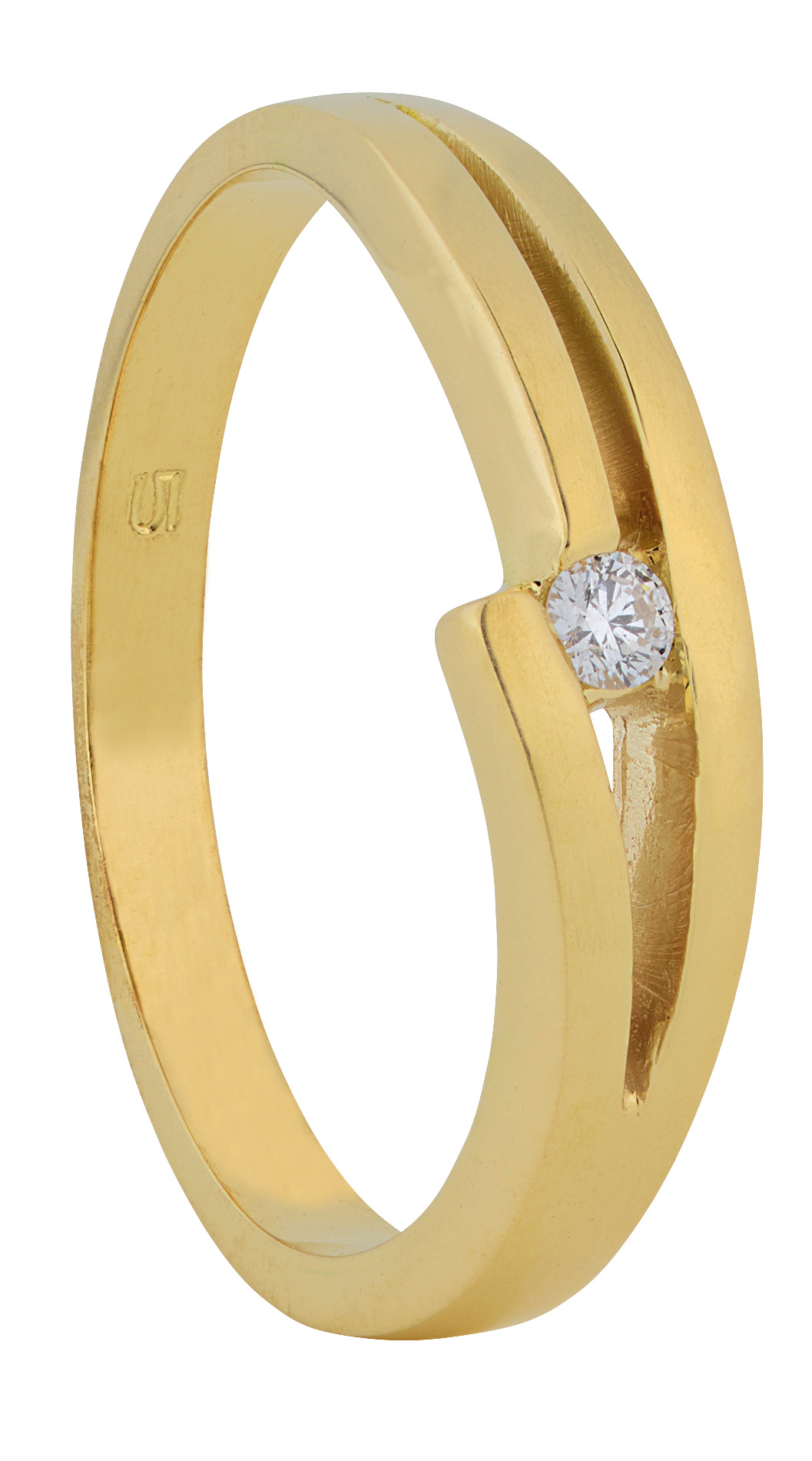 Deze prachtige geelgouden ring straalt klassieke elegantie en verfijning uit.
In het midden schittert een briljant geslepen diamant van 0.05 karaat, geselecteerd in de kwaliteit G&ndash;SI voor een heldere, sprankelende uitstraling.

Het warme geelgoud geeft de ring een tijdloze charme, terwijl het minimalistische ontwerp zorgt voor een stijlvolle, moderne look.
Een ideaal sieraad voor dagelijks dragen, maar ook bijzonder genoeg voor speciale momenten zoals een jubileum, verloving of betekenisvol cadeau.