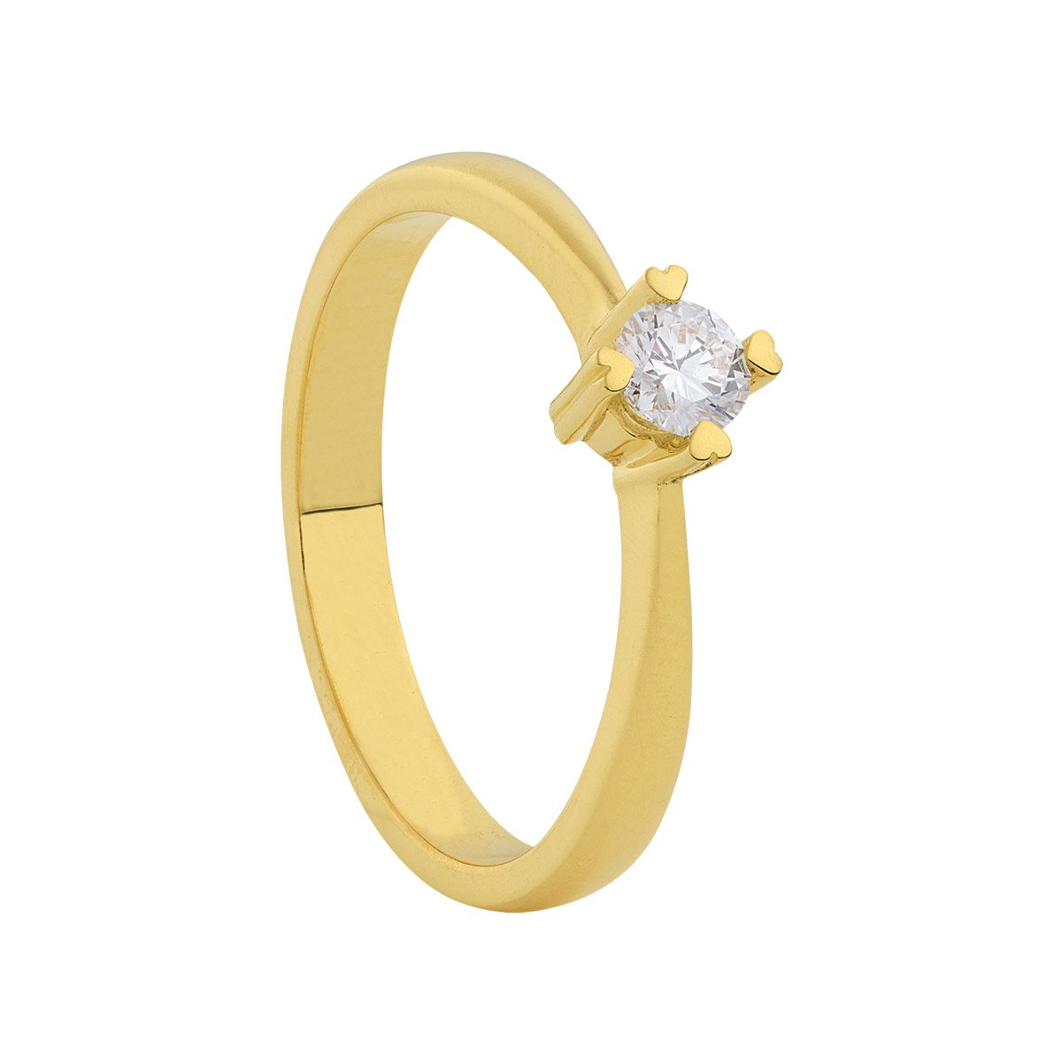 Hart Solitair ring R2025/20. 14 karaat goud met natuurlijke diamant en hatjes griffen