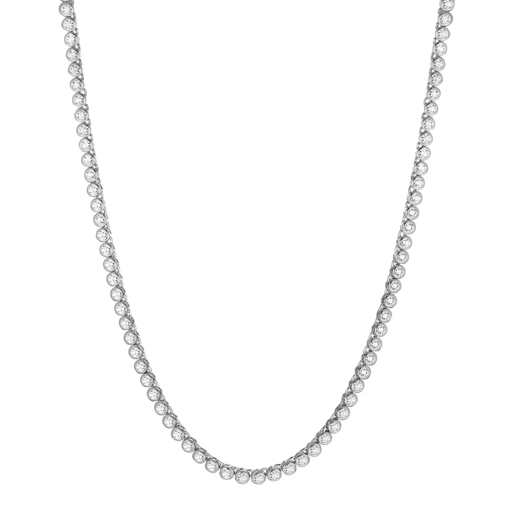 Necklace made of 925 Sterling silver with rhodium, polished surface and facet cut white zirconia.

Necklace measurements: Width 4,5 mm, Chain length 40 cm + 5 cm