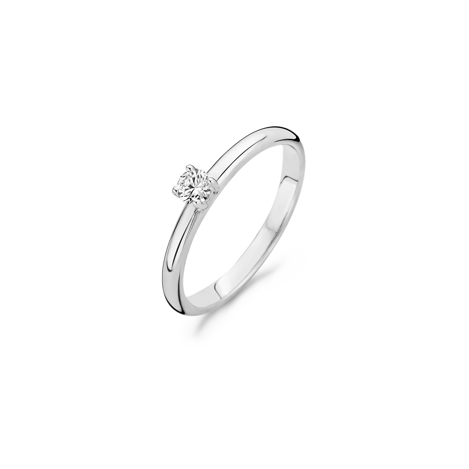 Ring met chaton zirkonia ⌀ 3.5 mm 14karaat Wit goud