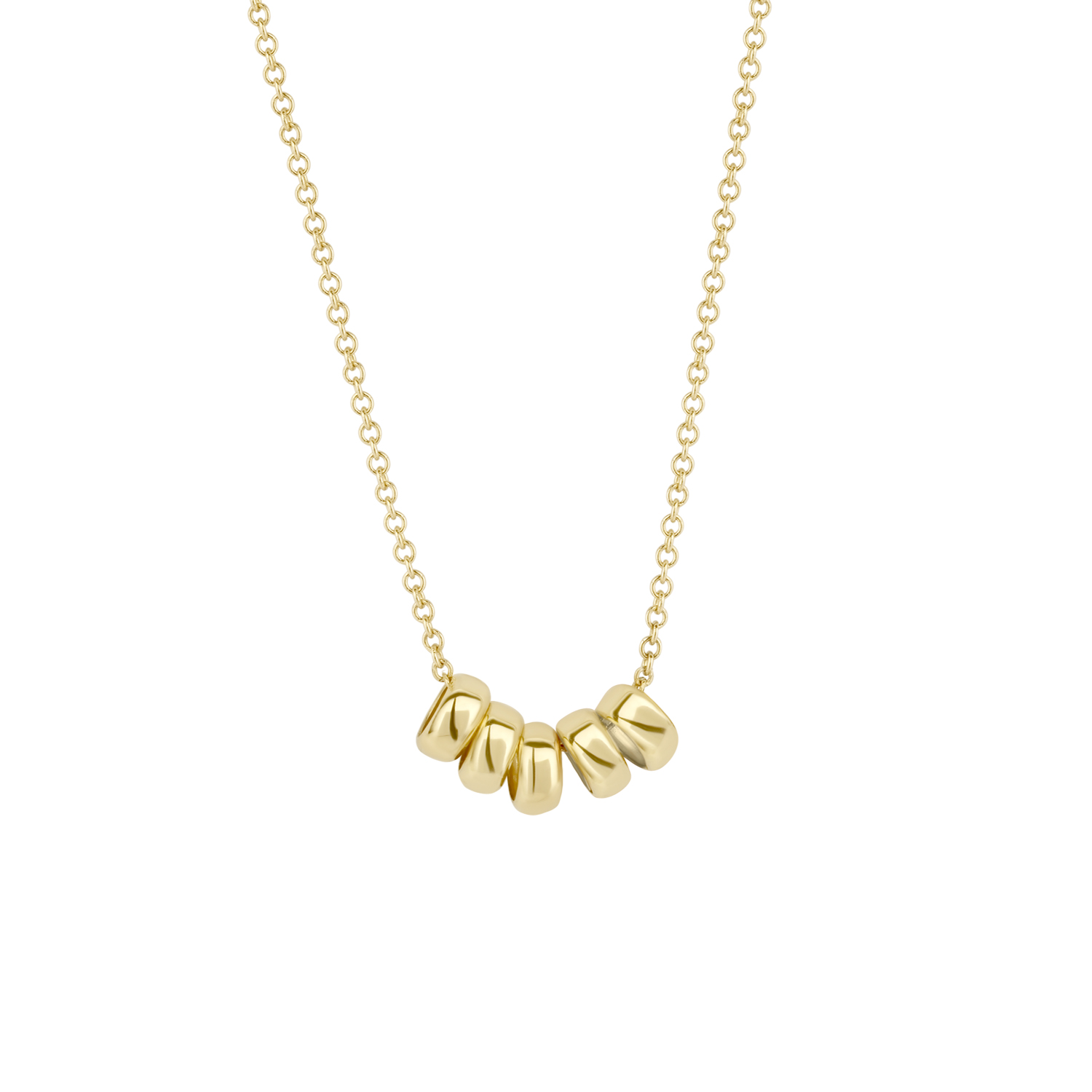Ketting met vijf ringvormige hangers 14karaat goud