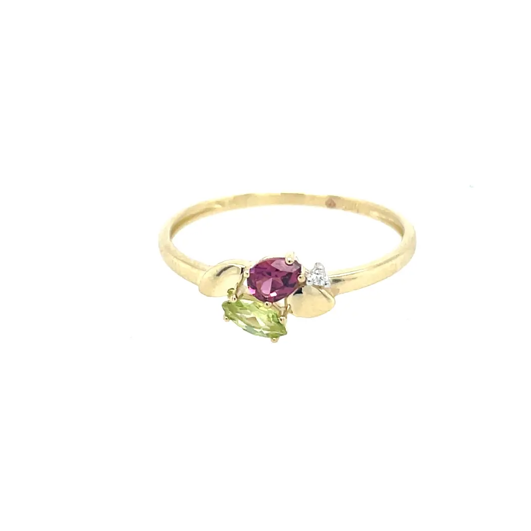 Ring met peridot, rhodoliet en diamant 0.007ct H/P