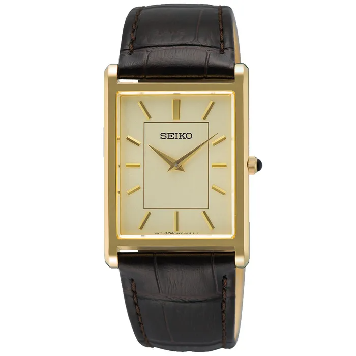 Seiko horloge SWR106P1 herenhorloge Edelstaal PVD Goudkleurig verguld

De Seiko SWR106P1 is een casual horloge met een klassieke look. Het Seiko horloge heeft een PVD Goudkleurig vergulde edelstalen horloge kast, een bruin lederen band met croco print en een goudkleurige wijzerplaat. Het Seiko SWR106P1 herenhorloge heeft krasvast saffierglas en is 5 atm waterdicht.

Seiko horloge SWR106P1

&ndash; Analoog
&ndash; Quartz uurwerk
&ndash; Edelstalen kast PVD Goudkleurig verguld
&ndash; Afmeting kast: ca 39 bij 27 mm
&ndash; Goudkleurige Wijzerplaat
&ndash; Uren, Minuten
&ndash; Saffierglas
&ndash; Lederen band donkerbruin met croco print
&ndash; Gespsluiting
&ndash; Waterdicht tot 5 ATM Spat waterdicht!

Officiele fabrieksgarantie 3 jaar
Compleet met luxe Seiko Watch-Box