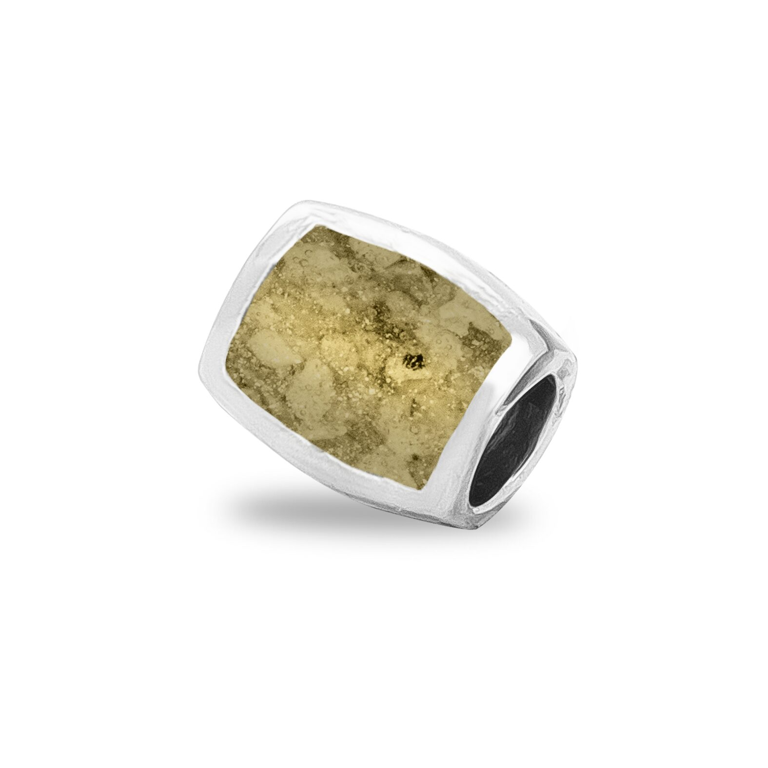 Rechthoekige bedel. De bedel kan aan beide zijden gevuld worden met as, moedermelk of haar. De bedel is geschikt om aan armbanden 800 S, 811 S, 812 S of 813 S gedragen te worden. Tevens geschikt om aan een Pandora armband te dragen.