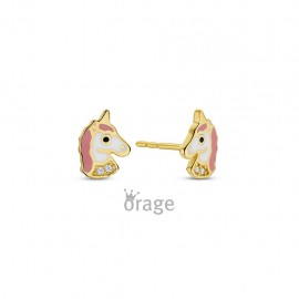 K2962 Oorringen eenhoorn 9kt geel goud CZ (V/16)