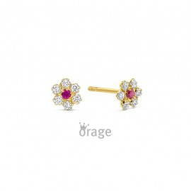 K2952 Oorringen bloem 9kt geel goud CZ (V/16)