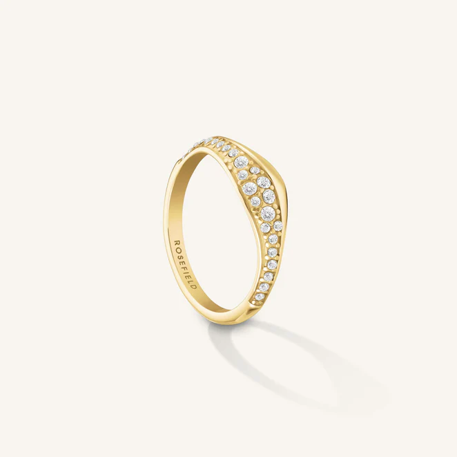 Rosefield staal vergulde ring 'Pave Wave Ring' 