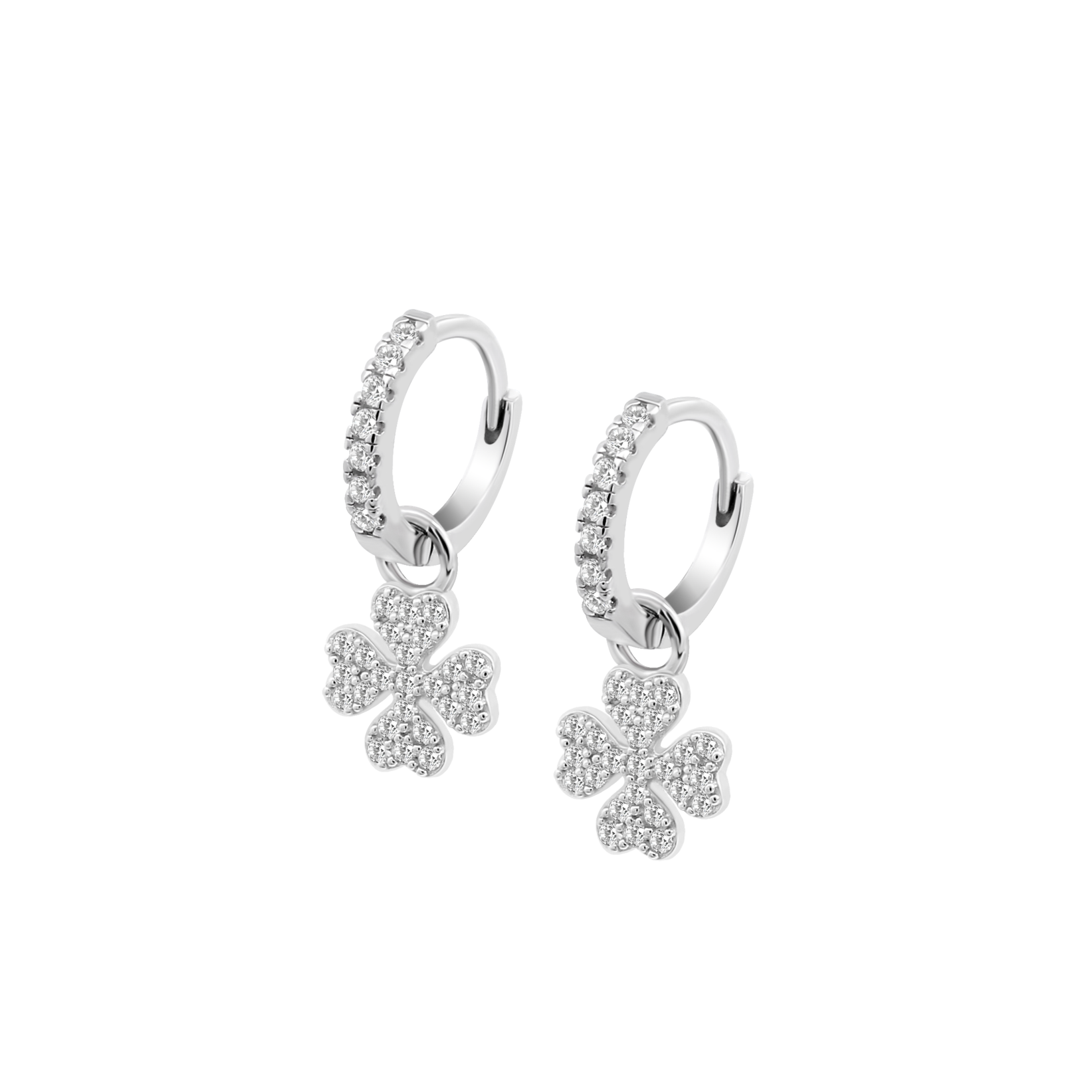 Zilveren lotus oorbellen met klavertjes eraan met zirconium