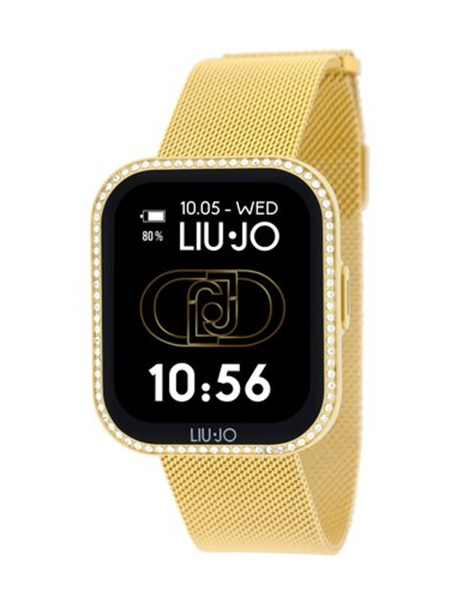 Het uurwerk heeft een moderne aluminium/alloy kast van 36 x 43 mm en een roestvrijstalen band met goudkleurige coating..
De touchscreen-wijzerplaat is 1.65 inch full touch en AMOLED (ActiveMatrixOled). Deze techniek maakt het mogelijk om effectief m&eacute;&eacute;r scherm te cre&euml;ren met constante helderheid en contrast, welke bovendien werkt bij een laag stroomverbruik! De communicatie tussen horloge en telefoon is gegarandeerd tot 10 meter.