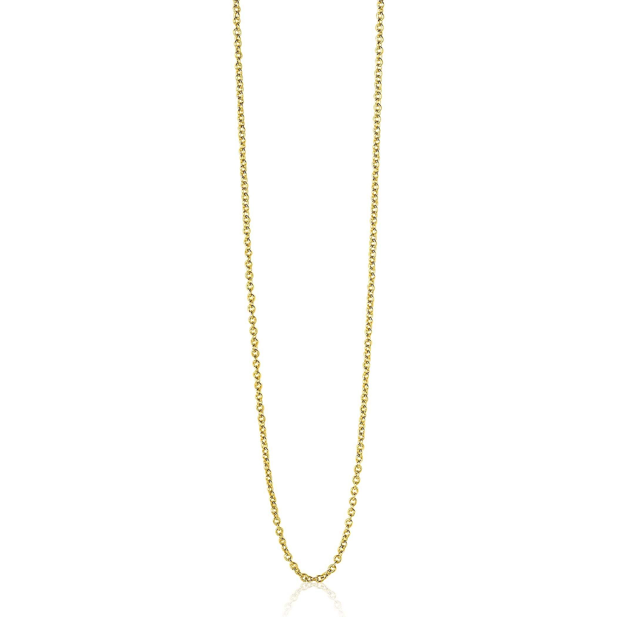 ZINZI zilveren anker ketting (1,4mm breed) in geel verguld, lengte 42cm. Ideaal om je hanger aan te hangen. De ketting heeft een extra verlengstukje van 3 cm, zodat ook hiermee de lengte iets te vari&euml;ren is. De verschillende lengte-kettingen zijn gemakkelijk met elkaar te combineren om je hals. Met herkenbaar Zinzi hartje bij de sluiting. Vervaardigd van eerste gehalte zilver (925) en extra geel verguld.