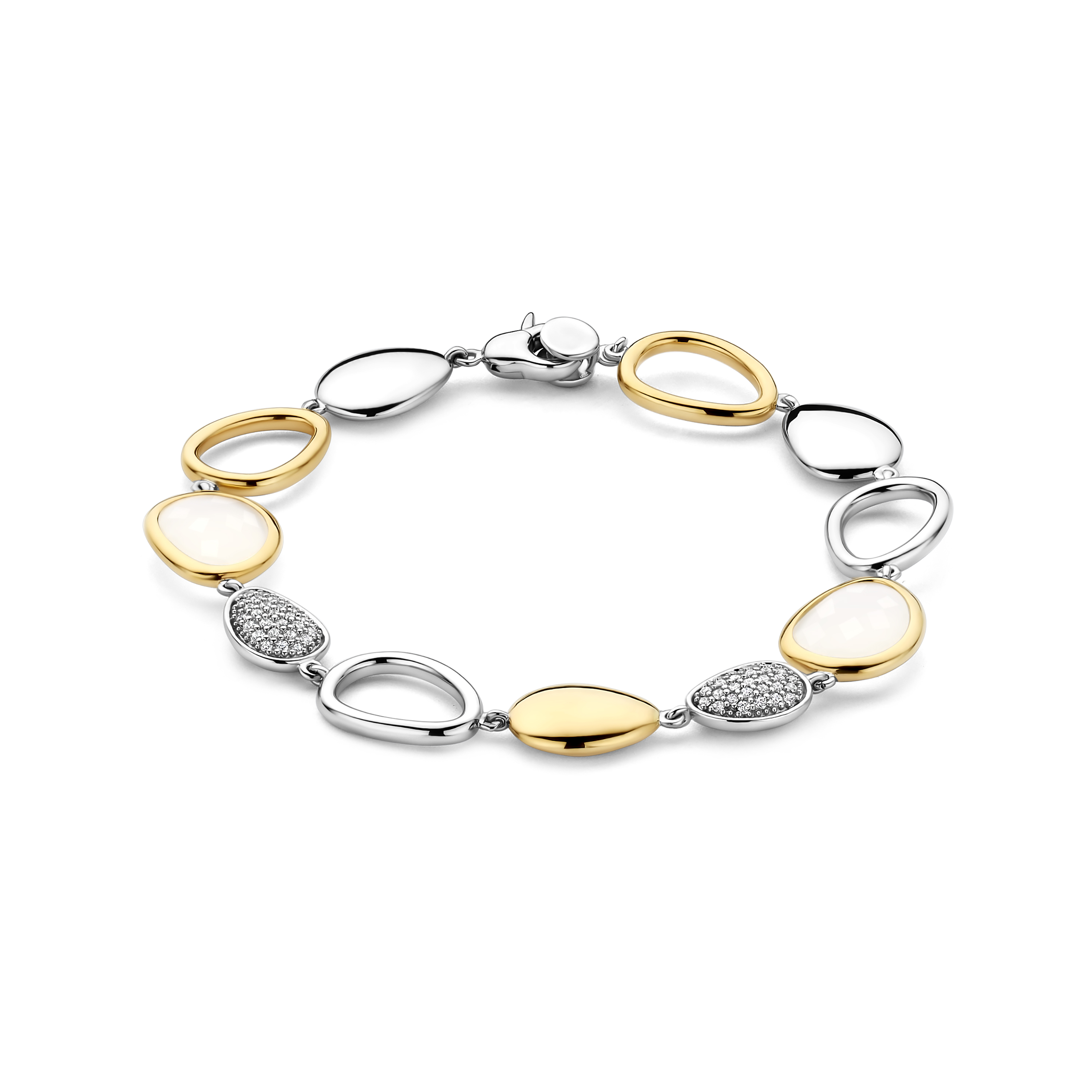 Ti Sento Milano - bicolor zilveren fantasie armband bezet met zirconia's, Large - 23082MW/L