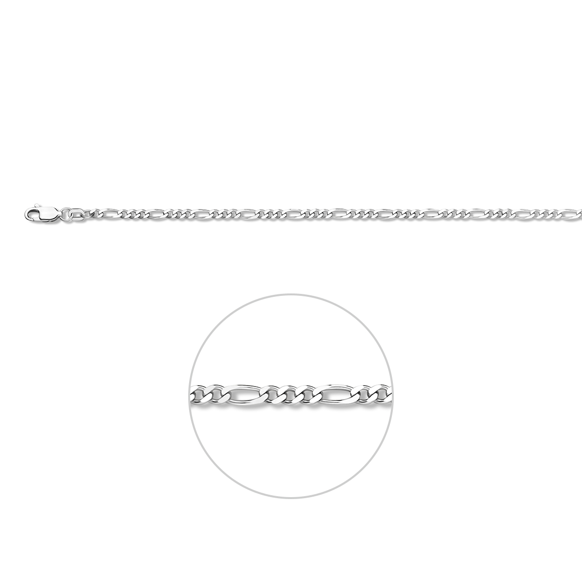 925 Zilveren lengte artikel met figaro schakel. De schakelbreedte is 2.7mm.