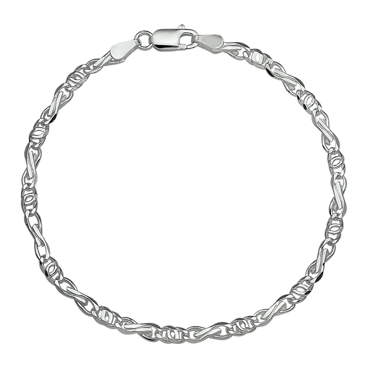 Zilveren armband met valkenoog- en tussenschakel. De schakelbreedte is 3.5mm.