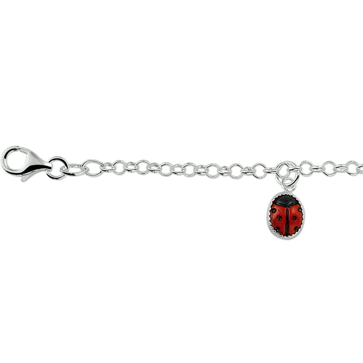 Zilveren armband met lieveheersbeestjes.