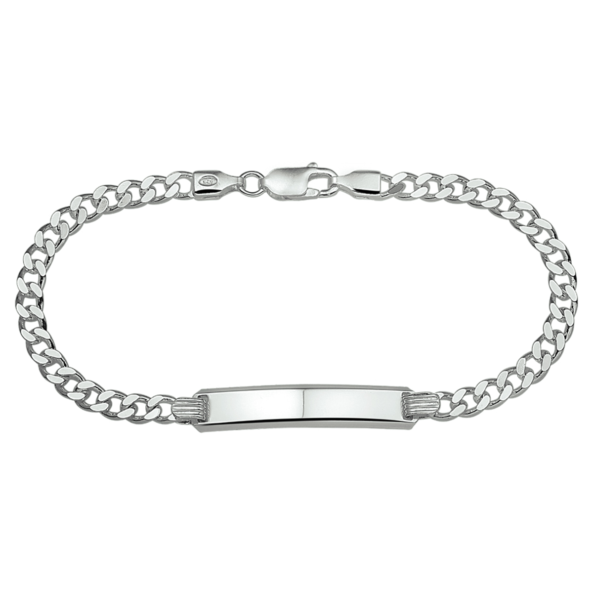 Zilveren graveerarmband. De lengte bedraagt 19cm. De breedte van de graveerplaat bedraagt 6mm en de dikte is 1.2mm.
