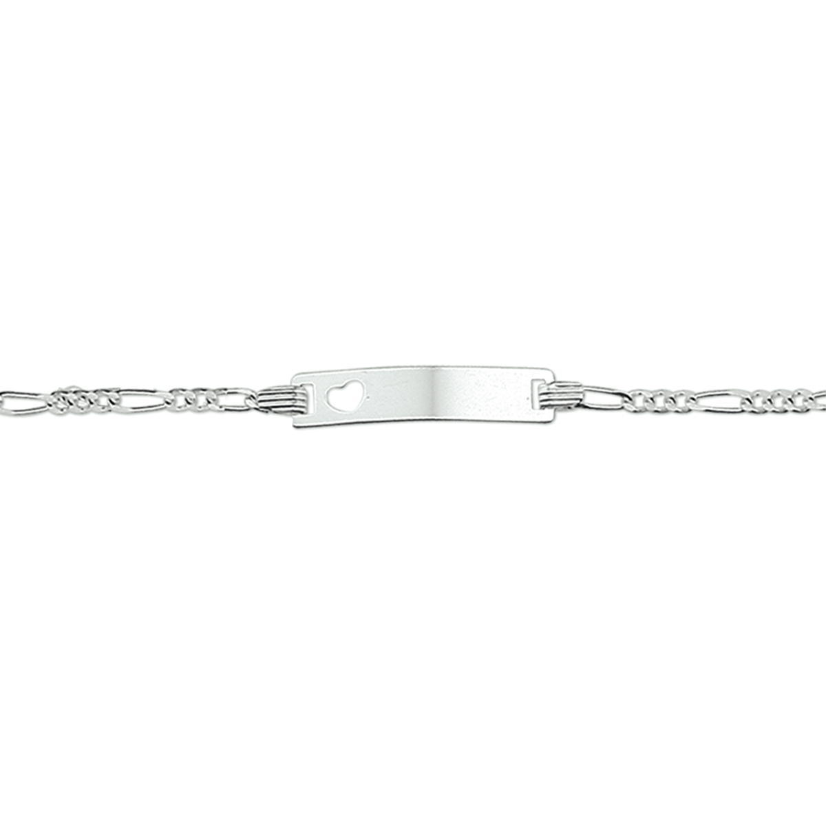 Zilveren graveerarmband met een gestanst hartje. De lengte bedraagt 9cm met 2cm extensie. De breedte van de graveerplaat bedraagt 4.2mm en de dikte is 0.7mm.
