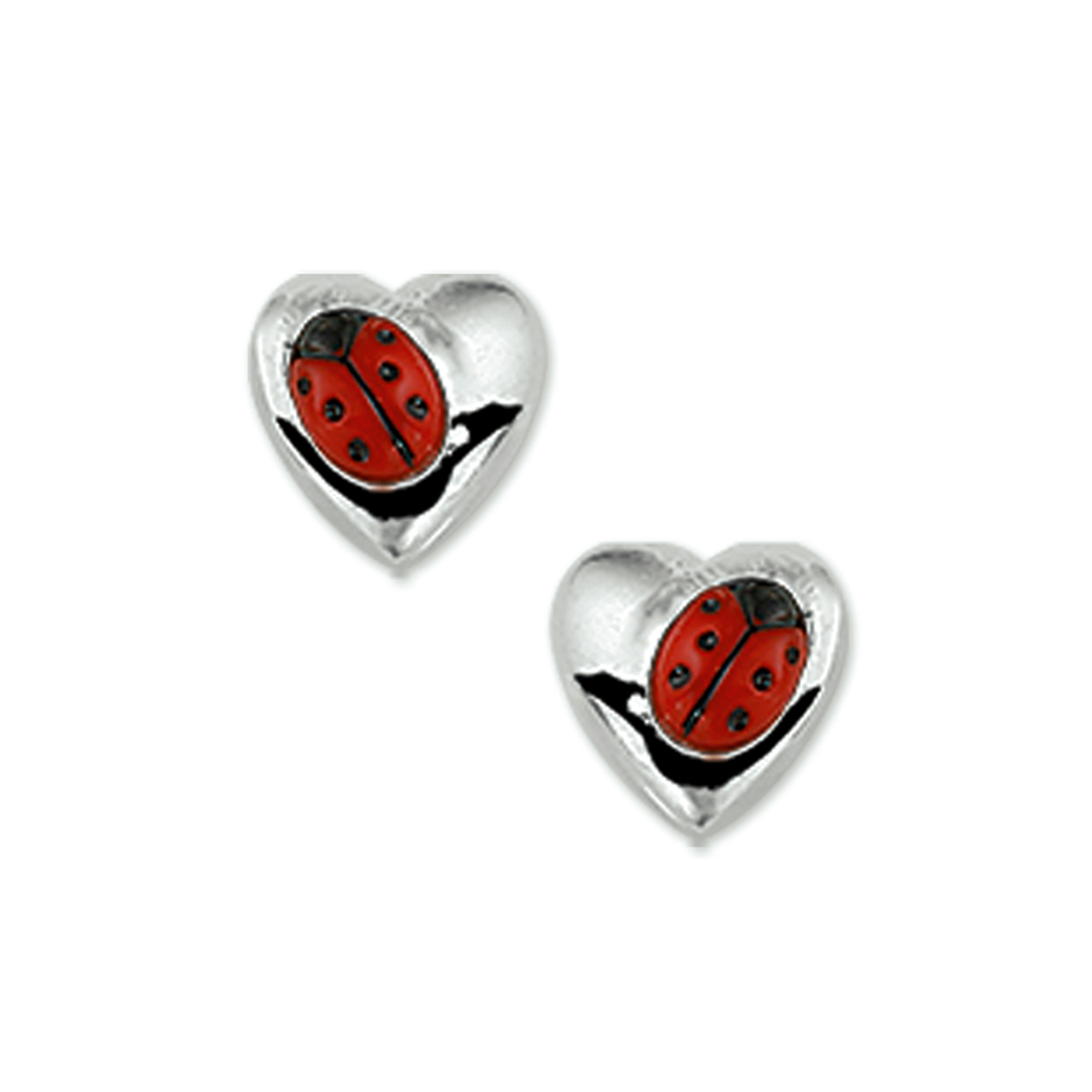 oorknoppen hart lieveheersbeestje zilver 