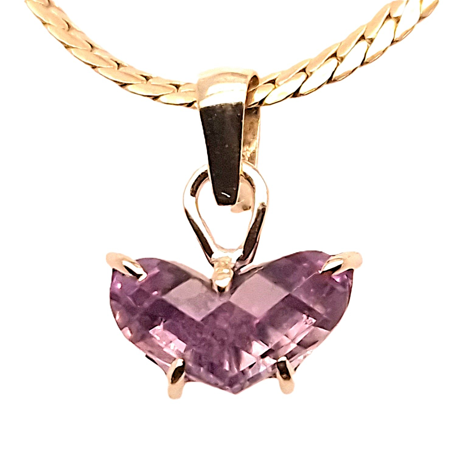 geelgouden harthanger met amethyst