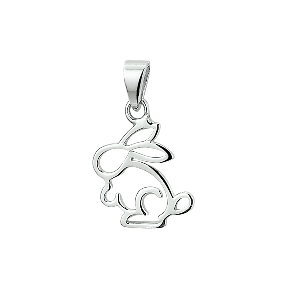 Gerhodineerd zilveren opengewerkte konijn hanger uitgevoerd met een poli afwerking. De hanger is te combineren met bijpassende konijn sieraden om de set compleet te maken. De hanger heeft een afmeting van 14x9.5mm en is te combineren met colliers uit onze collectie!.