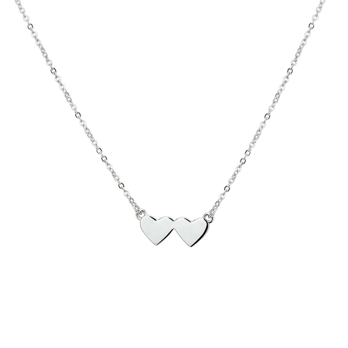Gerhodineerd zilveren 1.3mm anker collier met een lengte van 40cm met een extensie van 4cm uitgevoerd met 2 poli hartjes van 6.5x15mm. Het collier is te combineren met bijpassende sieraden uit onze collectie.