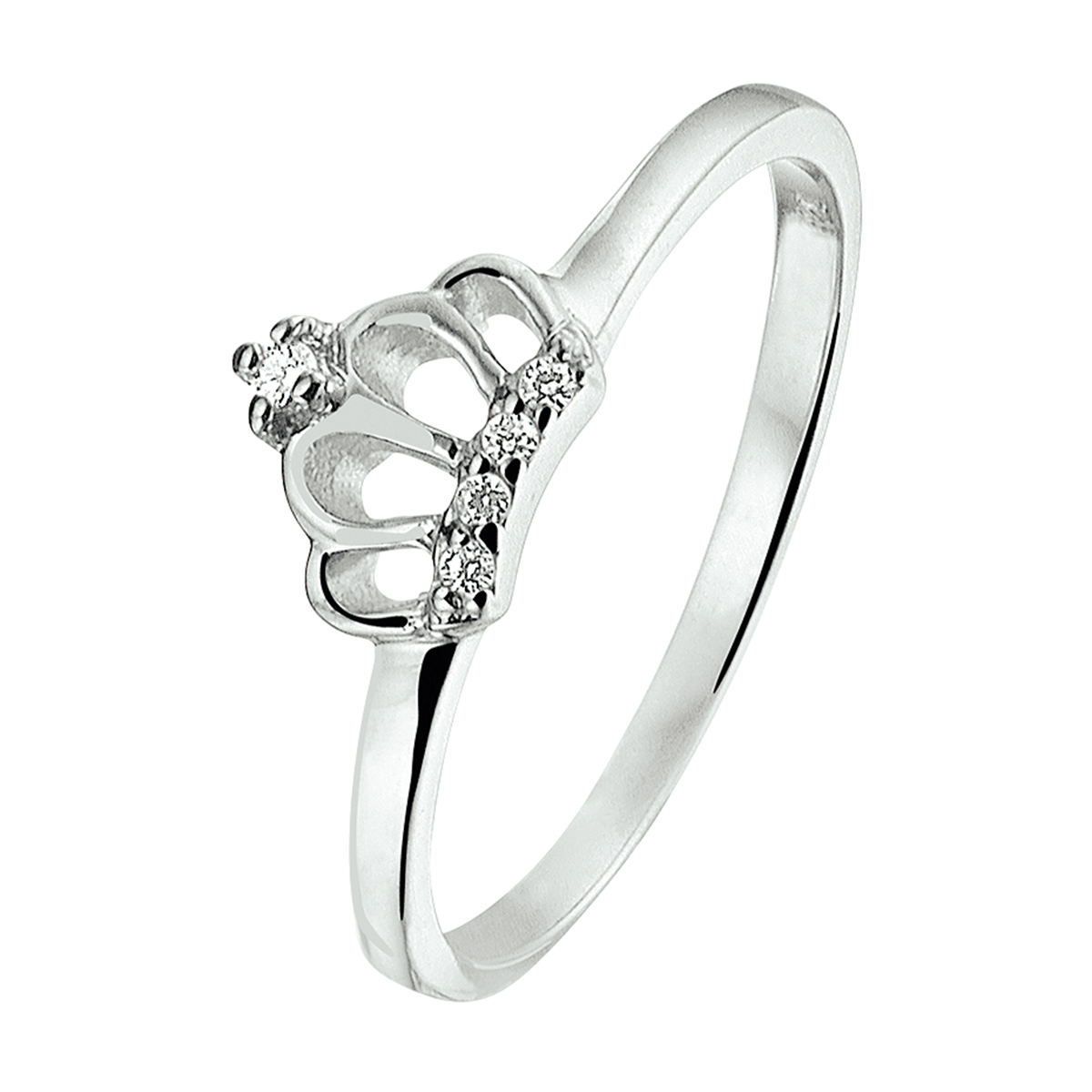 Schattige gerhodineerd zilveren kroontjes ring met een breedte van 6mm. Uitgevoerd met schitterende zirkonia. Deze ring is perfect te combineren met bijpassende sieraden uit onze collectie. Tip: Leuk om kado te geven! Info: Gerhodineerd zilver is door de rhodiumlaag beter bestand tegen verkleuren en krassen.