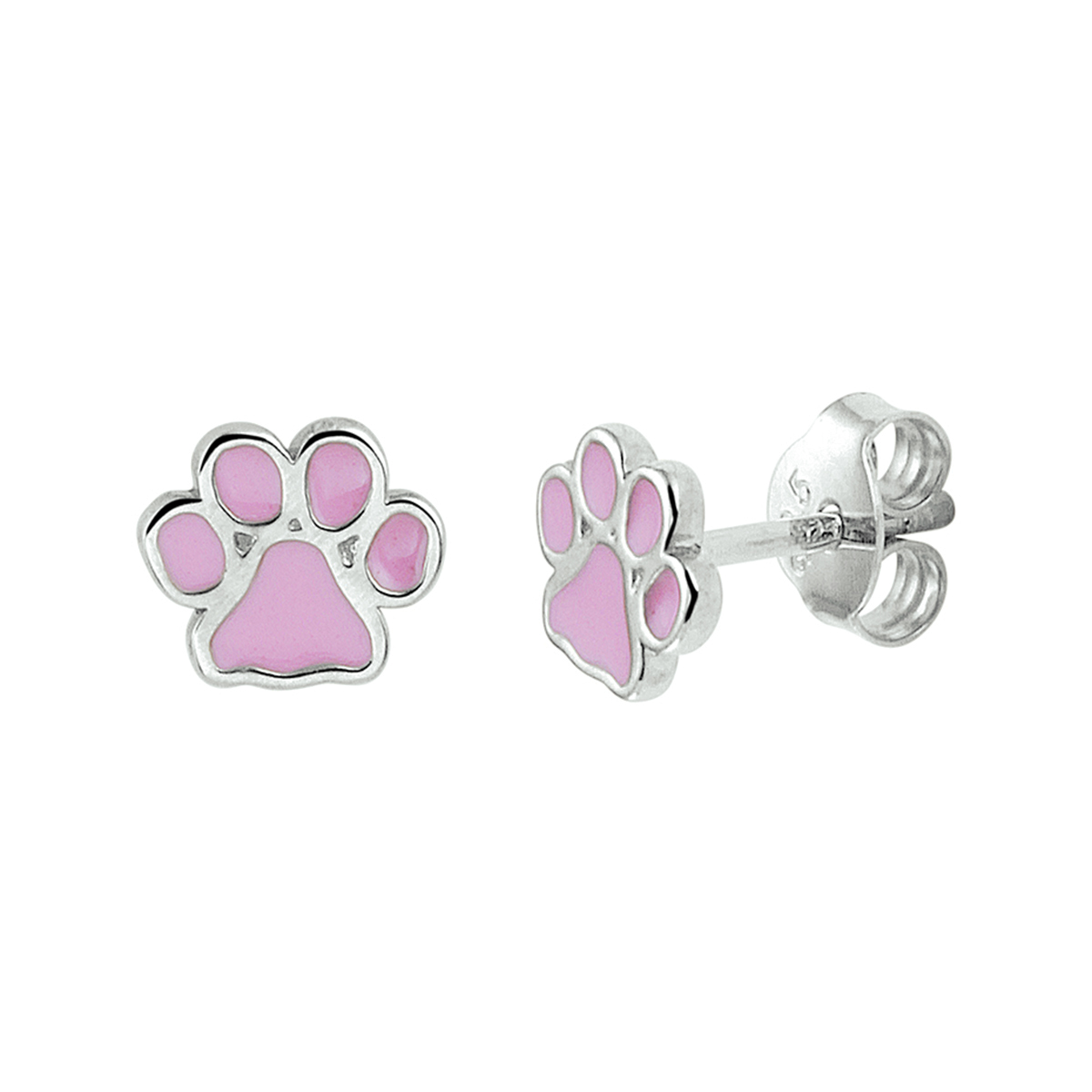 Schattige gerhodineerd zilveren hondenpoot oorknoppen met een afmeting van 6x7mm. Uitgevoerd met lichtroze emaille en een stevige poussette sluiting. Deze oorknoppen zijn perfect te combineren met bijpassende sieraden uit onze collectie. Tip: Leuk om kado te geven! Info: Gerhodineerd zilver is door de rhodiumlaag beter bestand tegen verkleuren en krassen.