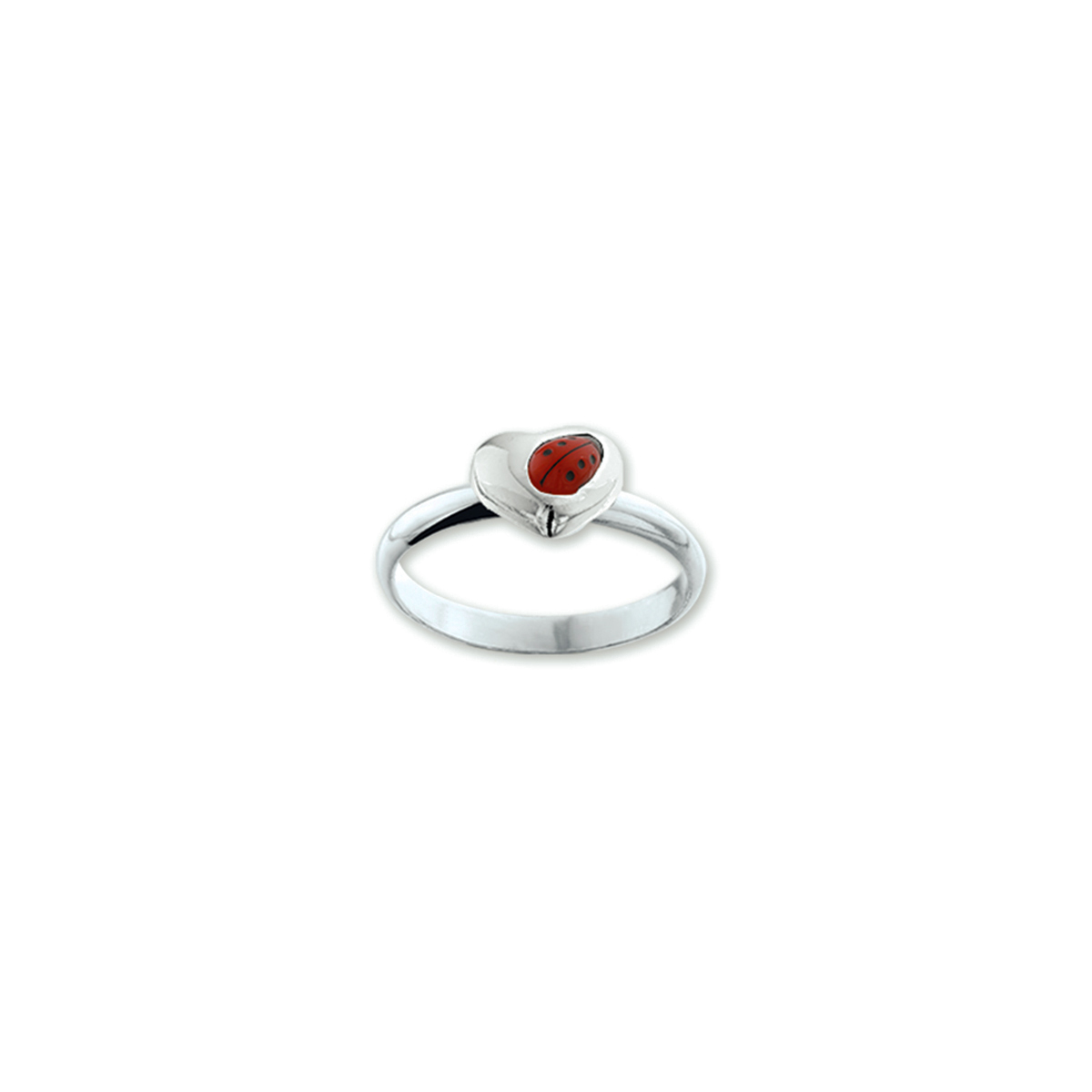 ring lieveheersbeestje hart emaille zilver gerhodineerd