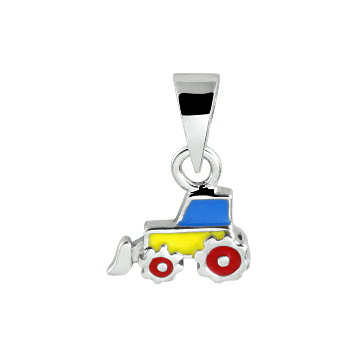 Gerhodineerd 925 zilveren hanger in de vorm van een tractor. De hanger heeft een totale hoogte van 12mm.