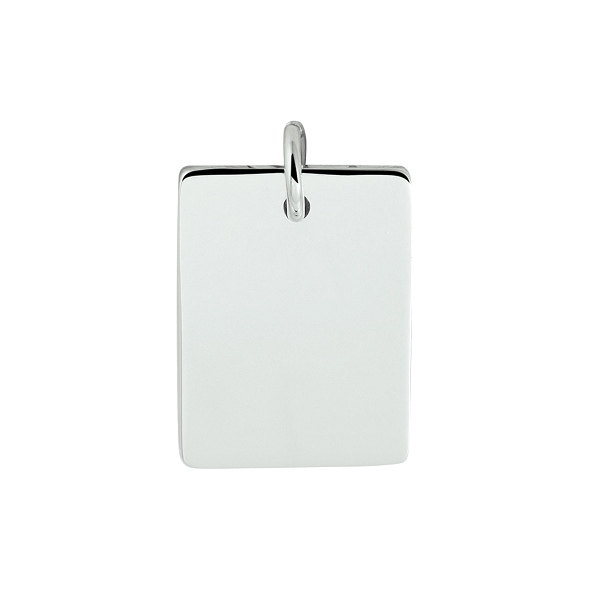 Gerhodineerd zilveren graveerhanger met een afmeting van 18x14mm. De hanger heeft een dikte van 0.9mm en een totale hoogte van 21mm.